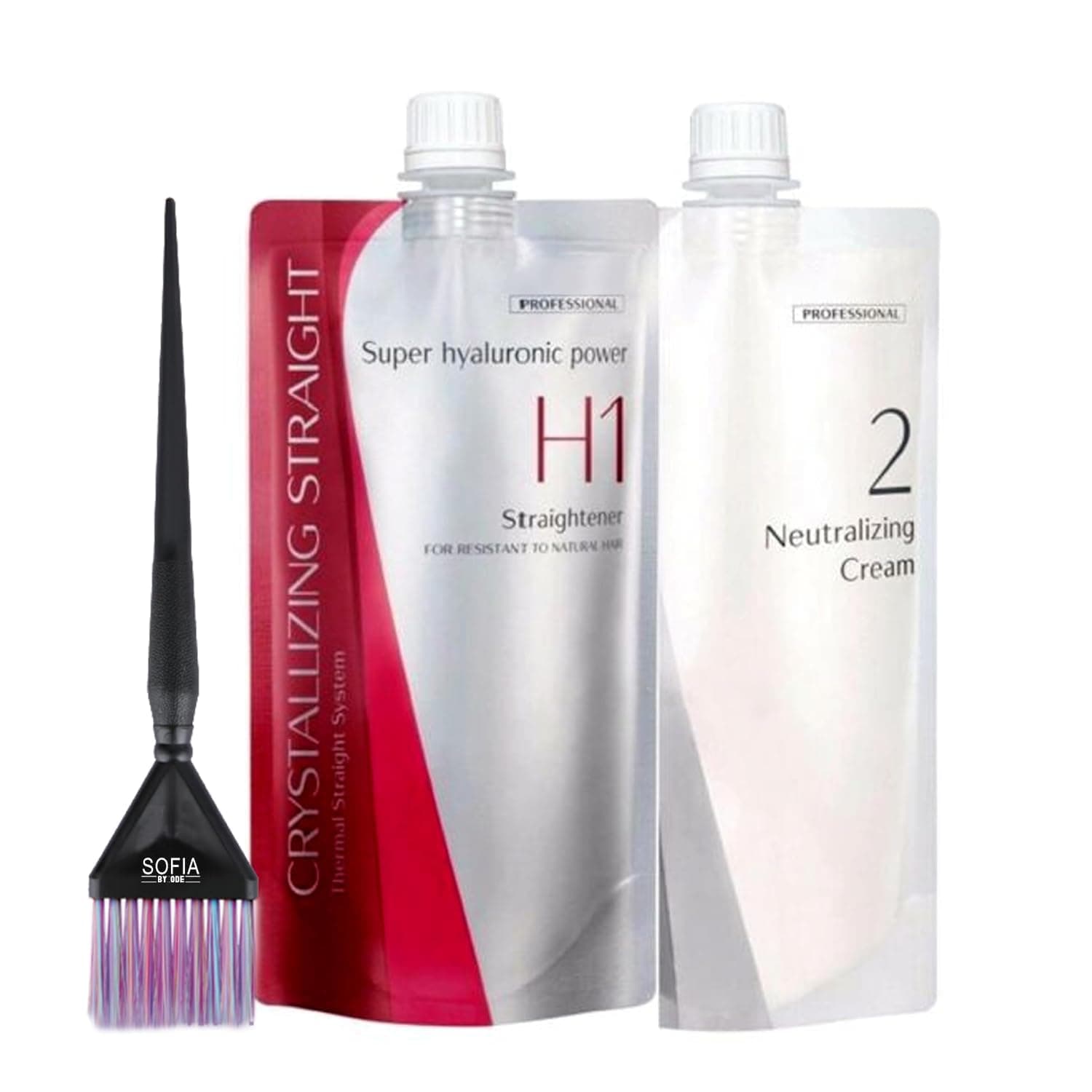 Crystallizing Straight Rebonding Hair Straightener (H1) + Neutralizing Emulsion (#2) SET bundle with Hair Brush