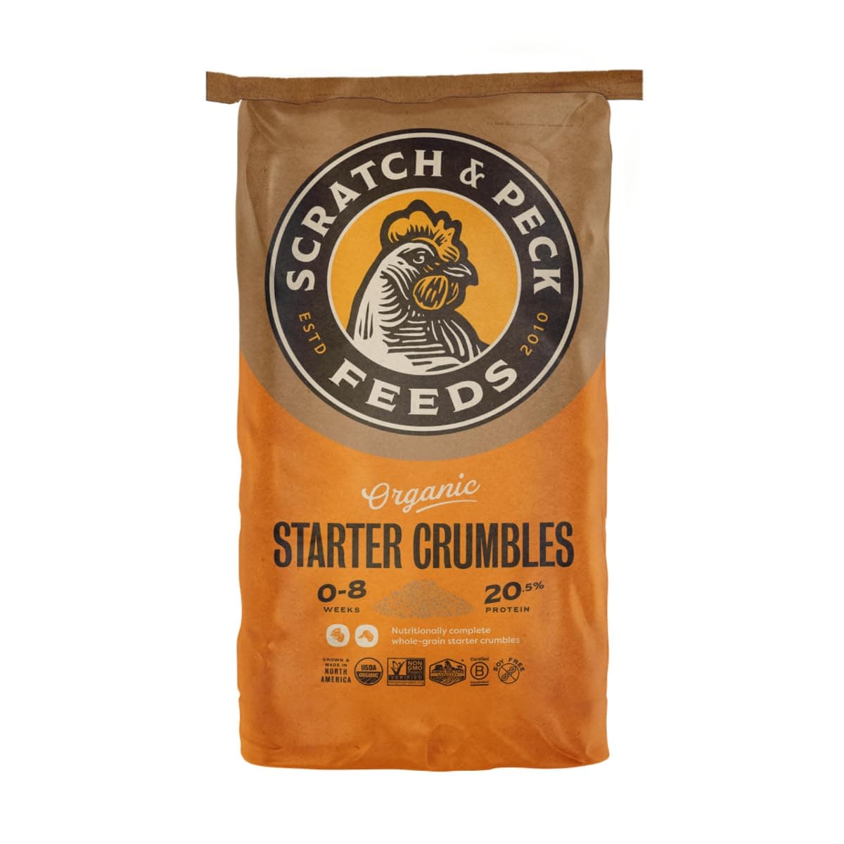 Scratch and Peck Feeds Whole Grain Starter Crumbles Chicken and Duck Feed - 25 lbs Bag - Corn-Free and Soy-Free - 20.5% Protein, Certified Organic and Non-GMO Project Verified Chicken Food