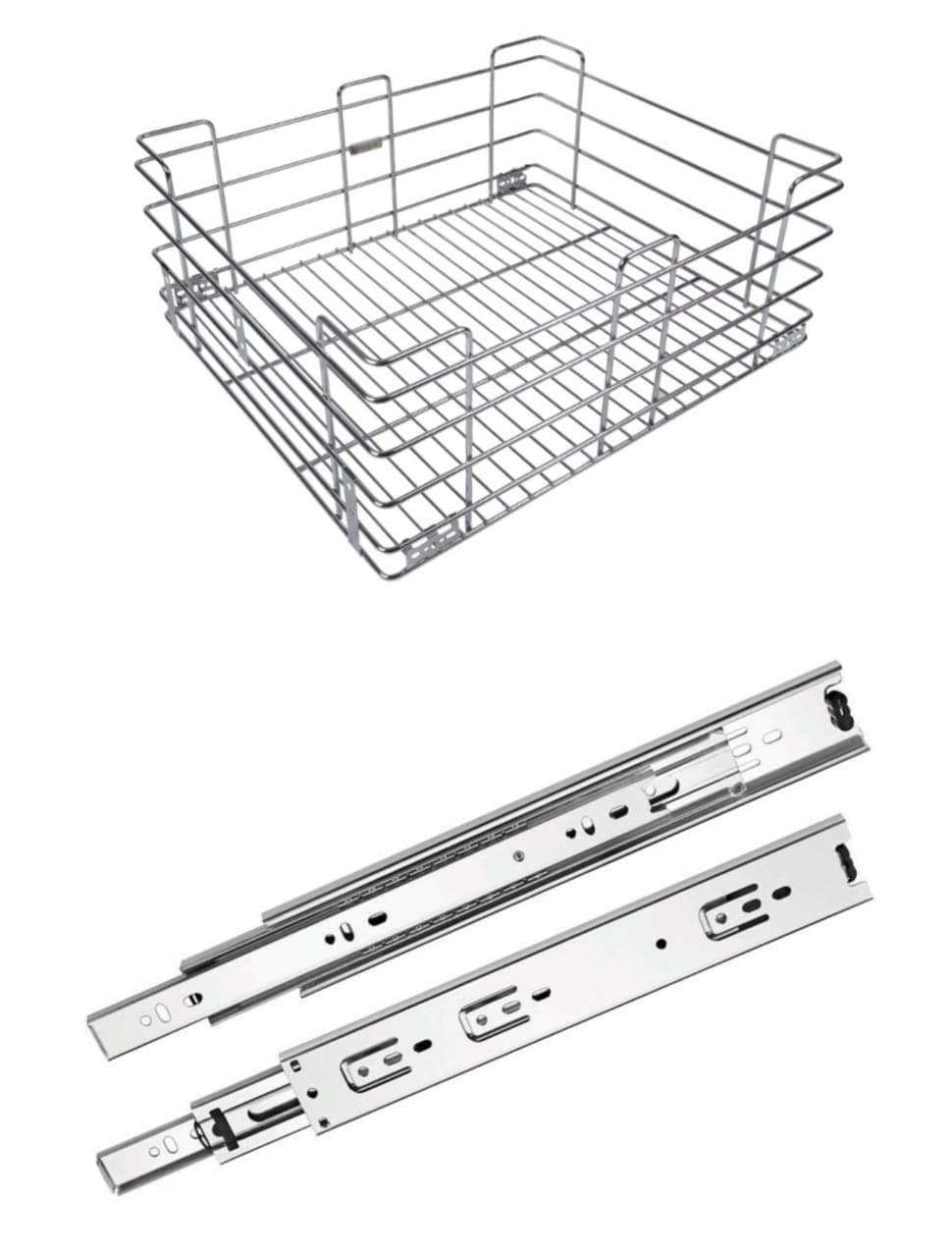 IZMAH Stainless Steel Kitchen Plain Basket | Kitchen Rack | Premium Kitchen Organizer | Modular Kitchen Cabinet with 20 Inch Telescopic Channel. (19W X 20L X 8H INCH)