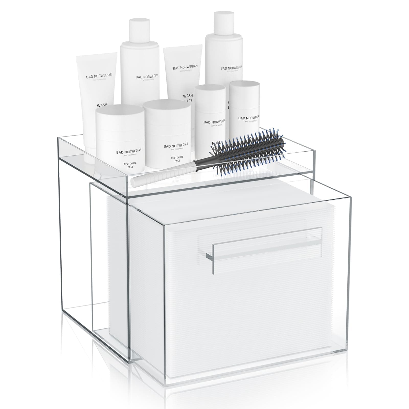 SupforceDisposable Face Towel Storage Box Acrylic Face Towel Container Box Compatible with Clean Skin Club Clean Towel XL Wall-Mounted Makeup Organizer with Drawer for Face(Excluding Facial Towels)