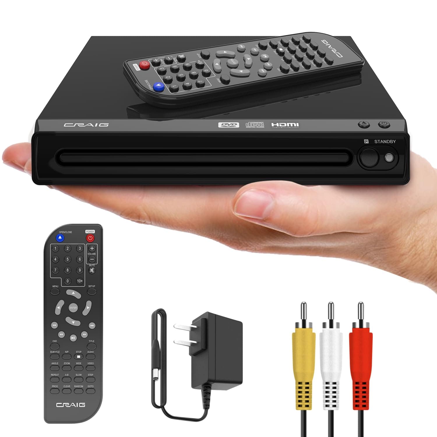 CVD401A Compact HDMI DVD Player with Remote in Black | Compatible with DVD-R/DVD-RW/JPEG/CD-R/CD-R/CD | Progressive Scan | Up-Convert to 1080p |