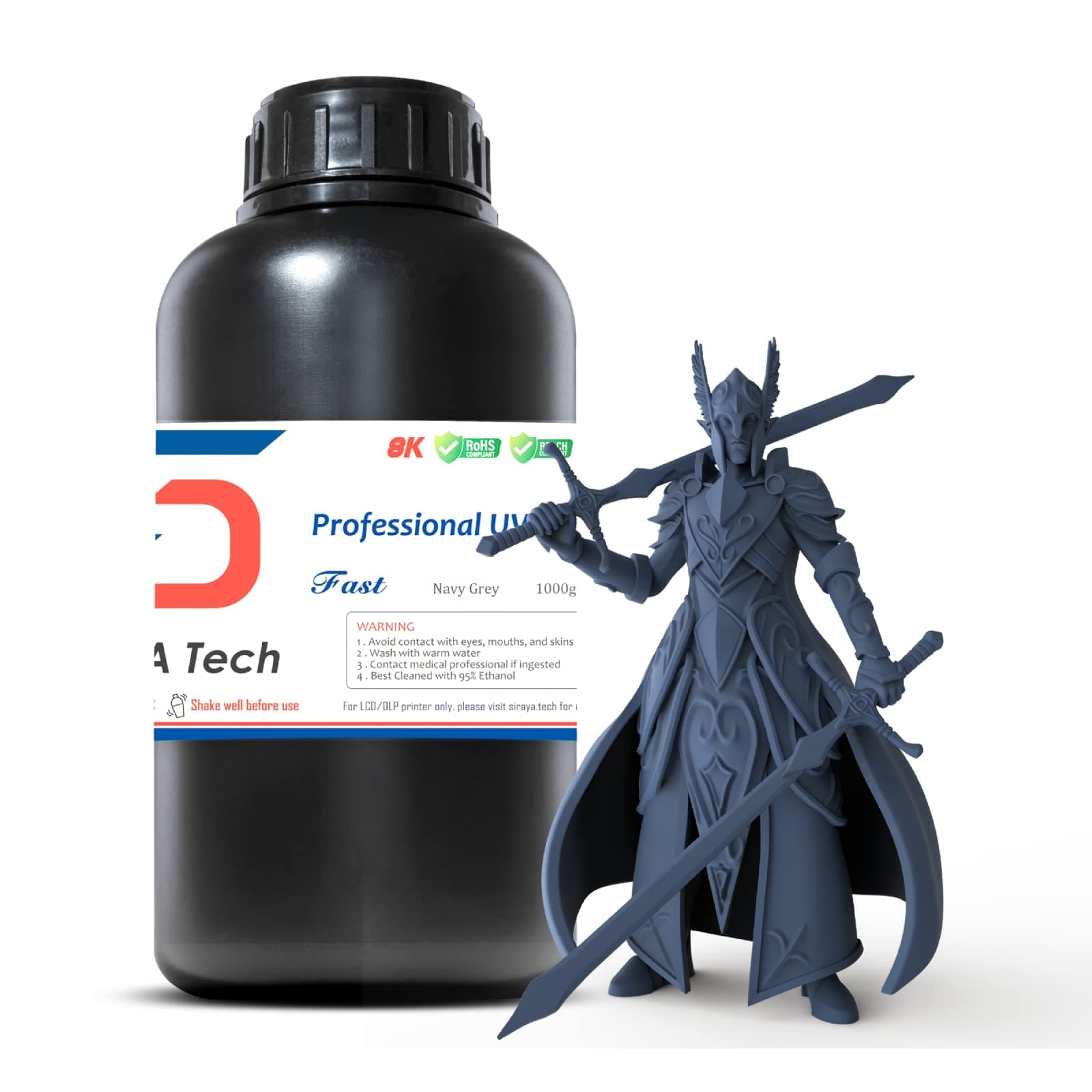 Fast ABS-Like 3D Printer Resin 405nm UV-Curing Non-Brittle High Precision 3D Printing Liquid Standard Photopolymer Resin for 8K Capable LCD DLP 3D Printing (Navy Grey, 1kg)