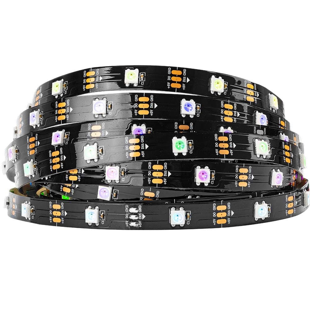 BTF-LIGHTING WS2812B 16.4FT 5m 30 LEDs/Pixels/m Black PCB Individual Addressable 5050SMD LED Full Color led Pixel Strip Dream Color IP30 Non-Waterproof DC5V for DIY Lighting(Without Power&Controller)