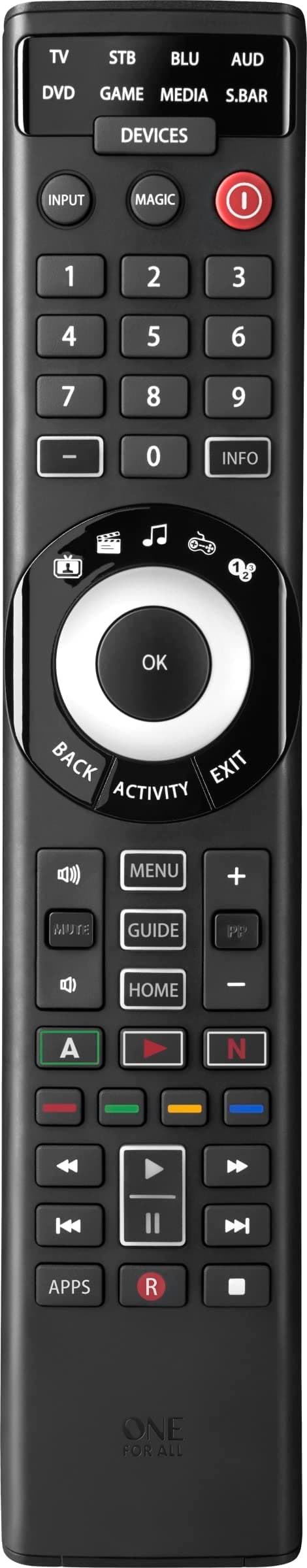 URC7880 Universal Smart Remote Control up to 8 Devices with Free Setup App - Easy Learning Feature - Infrared Connectivity Technology and 3 Shortcut App Keys – Black