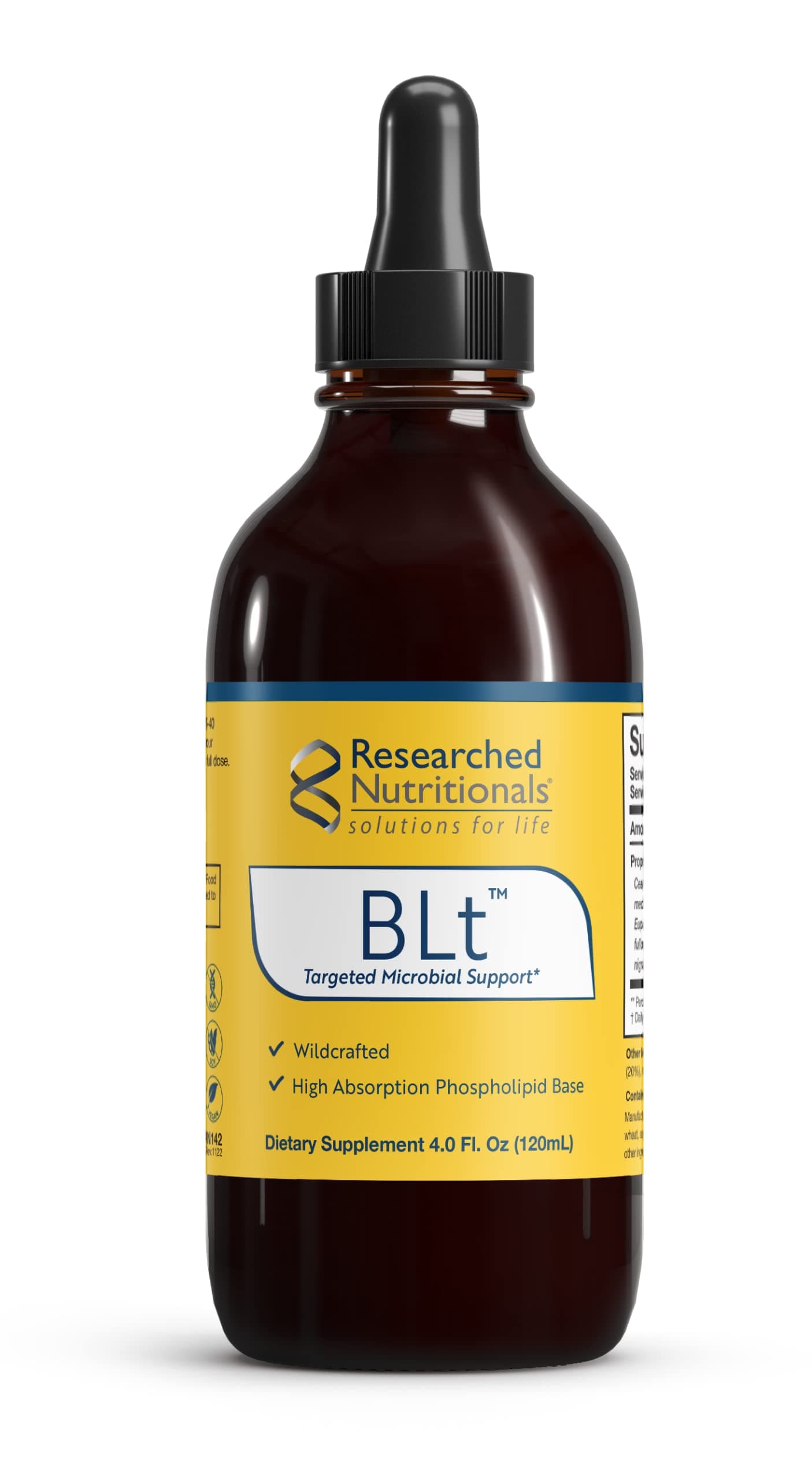 Researched Nutritionals BLT - Advanced Microbial Support - Black Walnut Hull, Boneset Herb, Sarsaparilla & Lomatium Tincture - Phospholipid Delivery Complex for Maximum Absorption (4 fl oz)