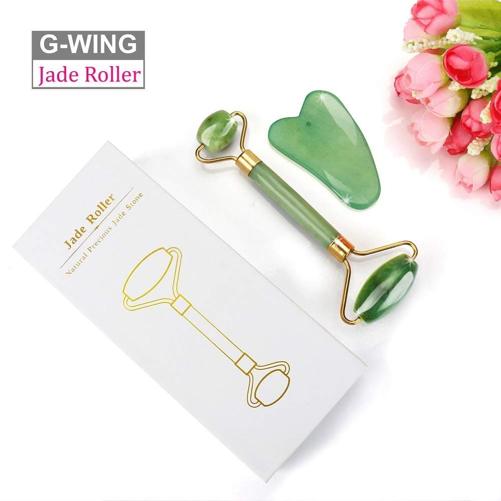 Anti-aging Face Jade Roller and Gua Sha Massage Tool Set - Anti Wrinkle And Skin Rejuvenate - Premium Natural smooth Jade Stone (jade roller)