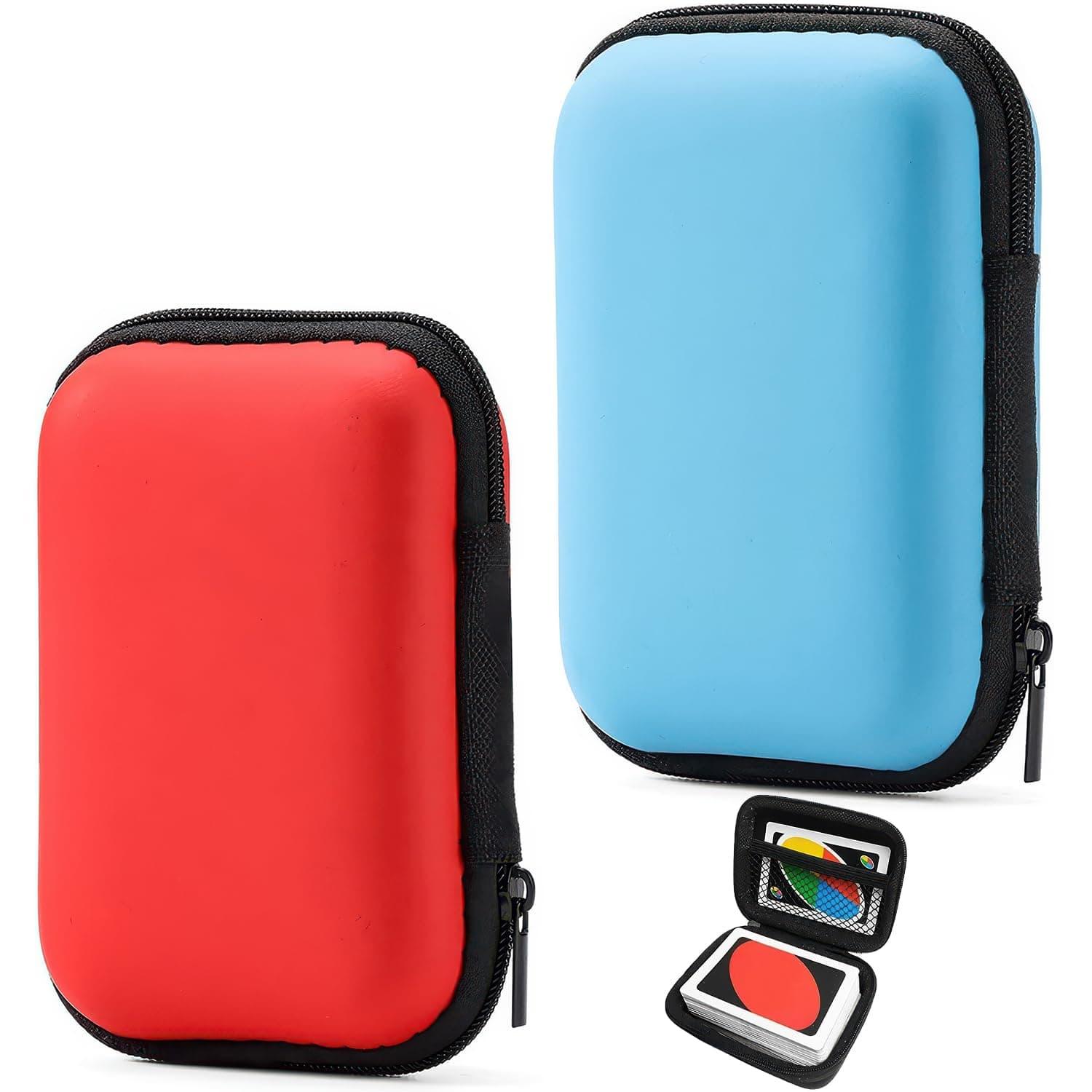 IGXX 2 PCS Playing Card Case for UNO, Playing Card Box,Soft Cloth Playing Card Box,UNO Case,Waterproof Card Case Portable Card Holder for Outdoor Gaming/Camping(Red and Sky Blue)