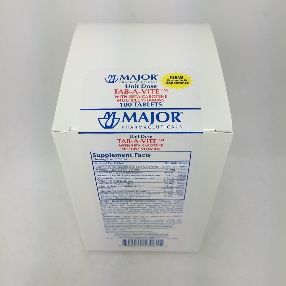 Major Pharmaceuticals Tab-A-Vite with Beta Carotene Multiple Vitamins 100 tablets (2 pack)