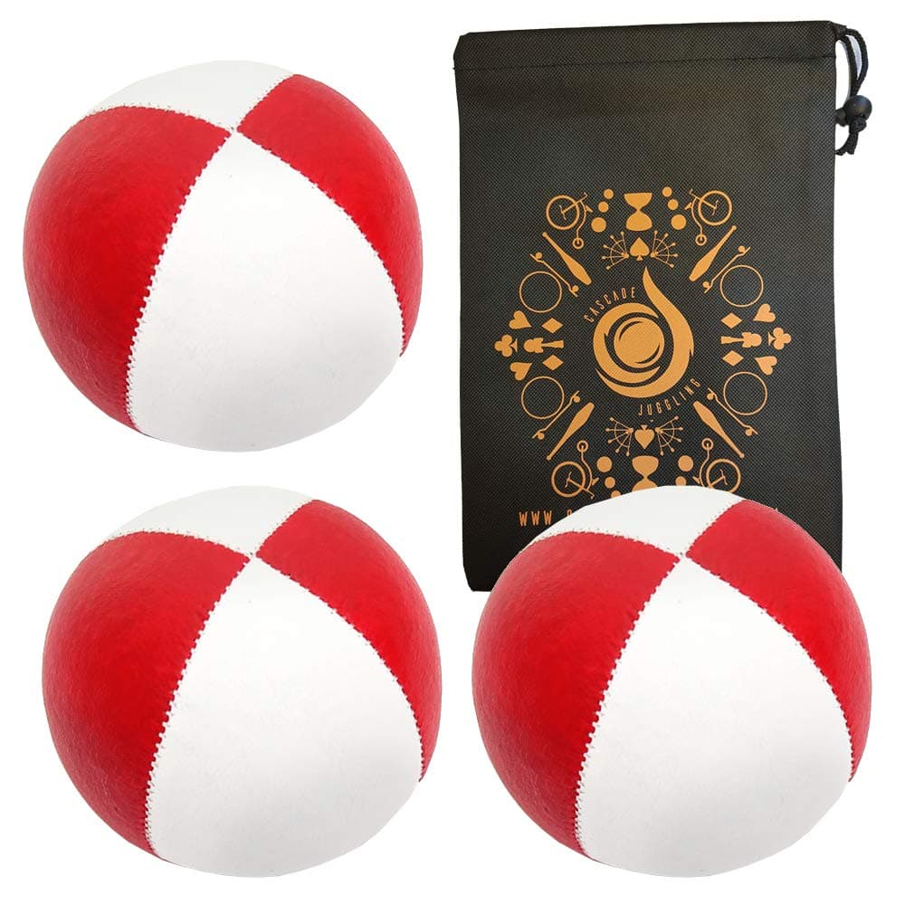 3 x Pro 115g Cascade Classic Black Theme Juggling Balls - Thud Juggling Balls & Bag - Set of 3 Juggling Balls - Red/White