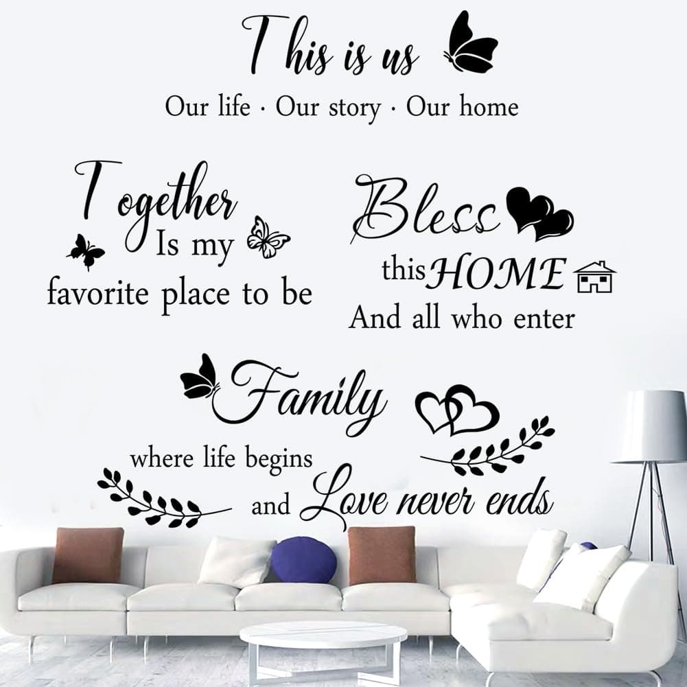 4 Pieces THIS IS US TOGETHER BLESS THIS HOME Wall Decor Signs - Vinyl Wall Stickers for Living Room, Bedroom, Home Office, Teen Dorm