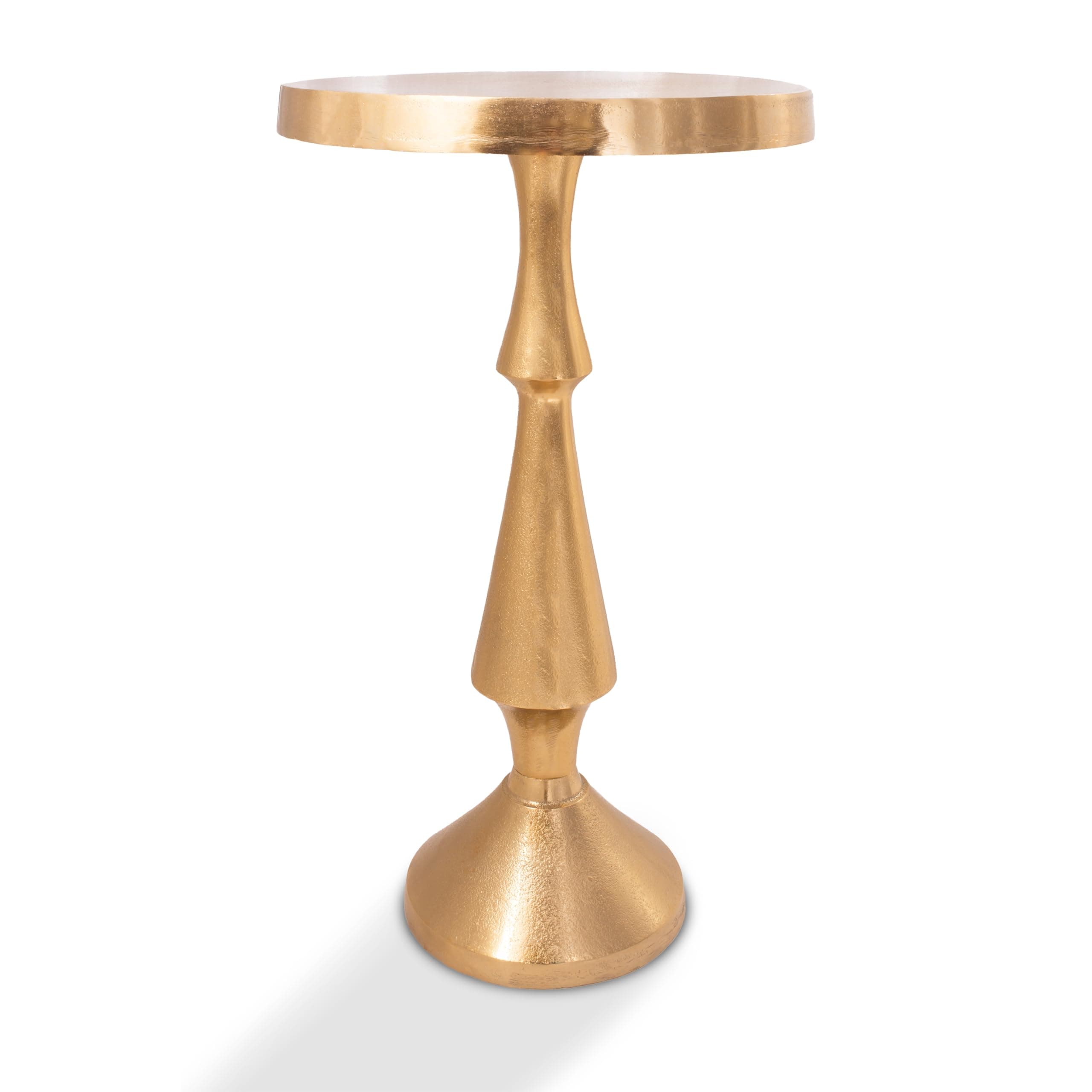 OBJET D'ART Small Round Gold End Tables, Larissa, 21'' Height, Vintage Metal Accent, Side, Pedestal, Coctail and Drink Tables for Living Room and Small Spaces