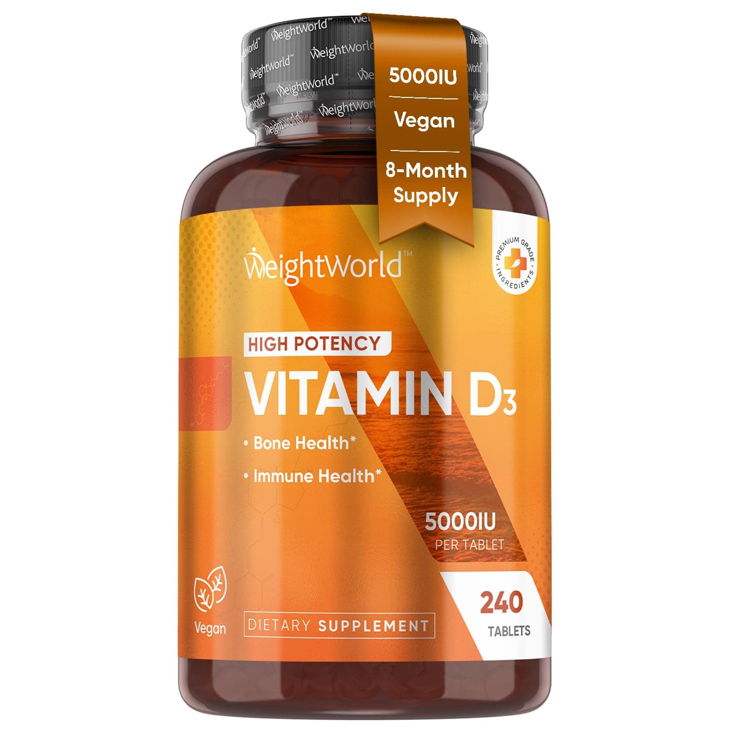 Vegan Vitamin D3 5000 IU Tablets for Bone & Immune Health - 240 Count - D3 Vitamin 125mcg - (8 Months Supply) VIT D Supplement for Women & Men - GMP-Approved - Gluten-Free - Non-GMO
