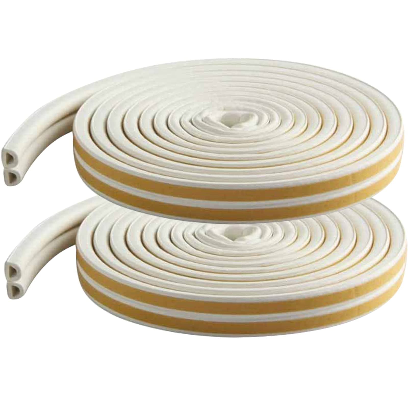 wordmouk Weather Stripping Tape Foam Sealing Tape Doors Windows Draught Excluder D Type Self-Adhesive Anti-Collision Rubber Sound Insulation for Door Draught Stopper, 5M x 2 Roll, Total 10M (White)