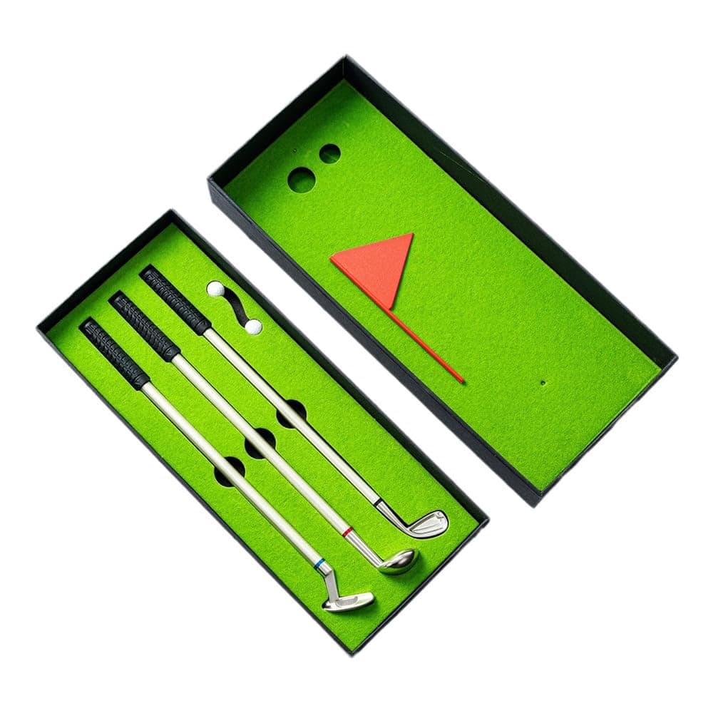 Golfoy Basics Mini Desktop Golf Club Pen Gift Set, 3 Golf Clubs Pens with Balls and Flag, Golf Gift Accessory