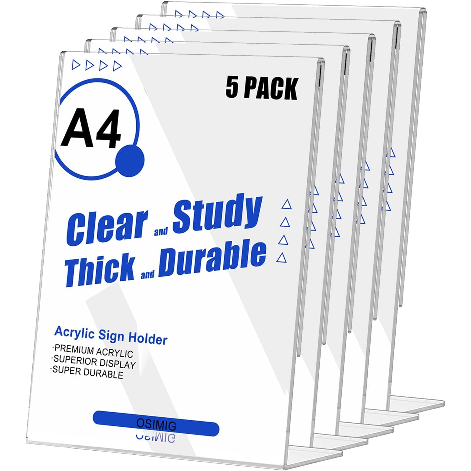 5 Pack A4 Acrylic Sign Holder, 2mm L-Shaped Display Stand Clear Tilt Poster Menu Holder, Great for Restaurant, Hotel, Documents, Office, Shop