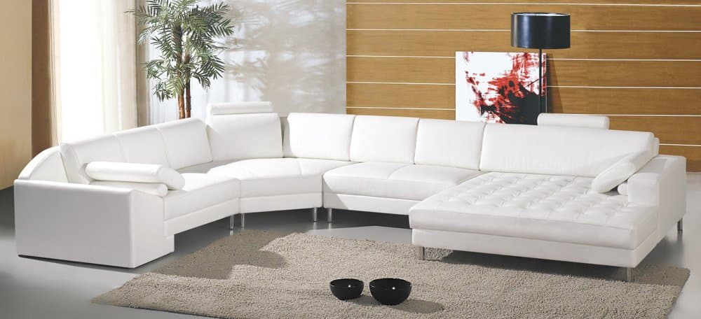 Contemporary Plan Modern White Sectional Sofa with Oversized Chaise