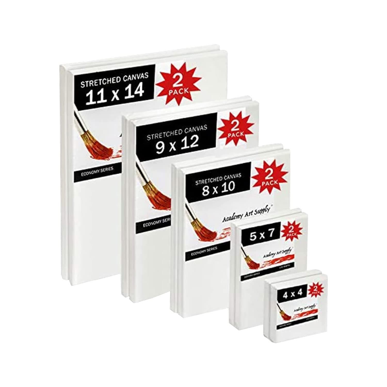 Stretched Canvases 4 X 4, 5 X 7, 8 X 10, 9 X 12, 11 X 14 Canvas Blank, Primed, Gessoed, Acid-Free, Ideal for Acrylic Painting, Wet Dry Media & Oil Paint Pack of 10