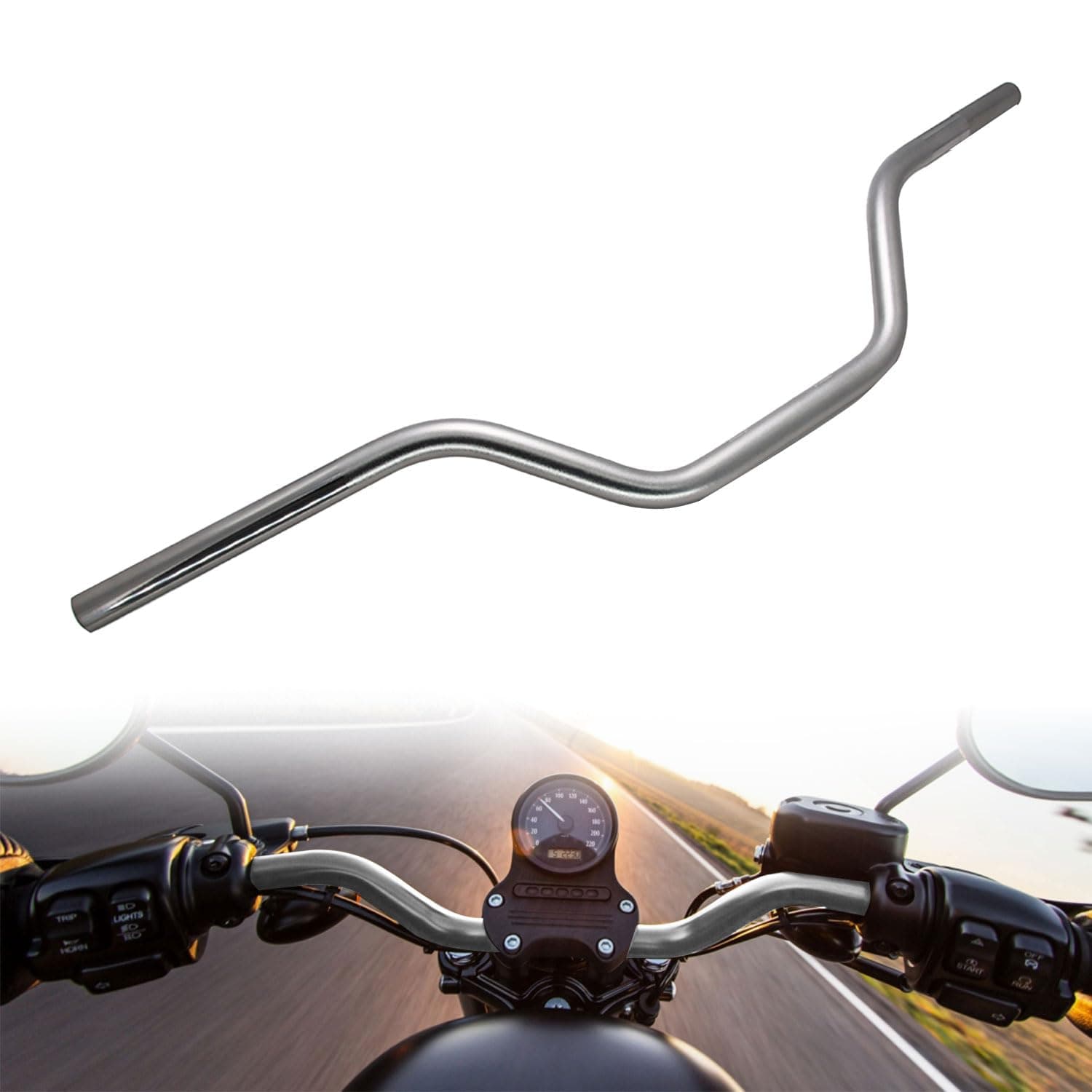 7/8" 22mm motorcycle Mid Handlebars, Motorcycle Handlebar Handle Bars Universal for All Motorcycle which the clamp 7/8" 22mm-Titanium