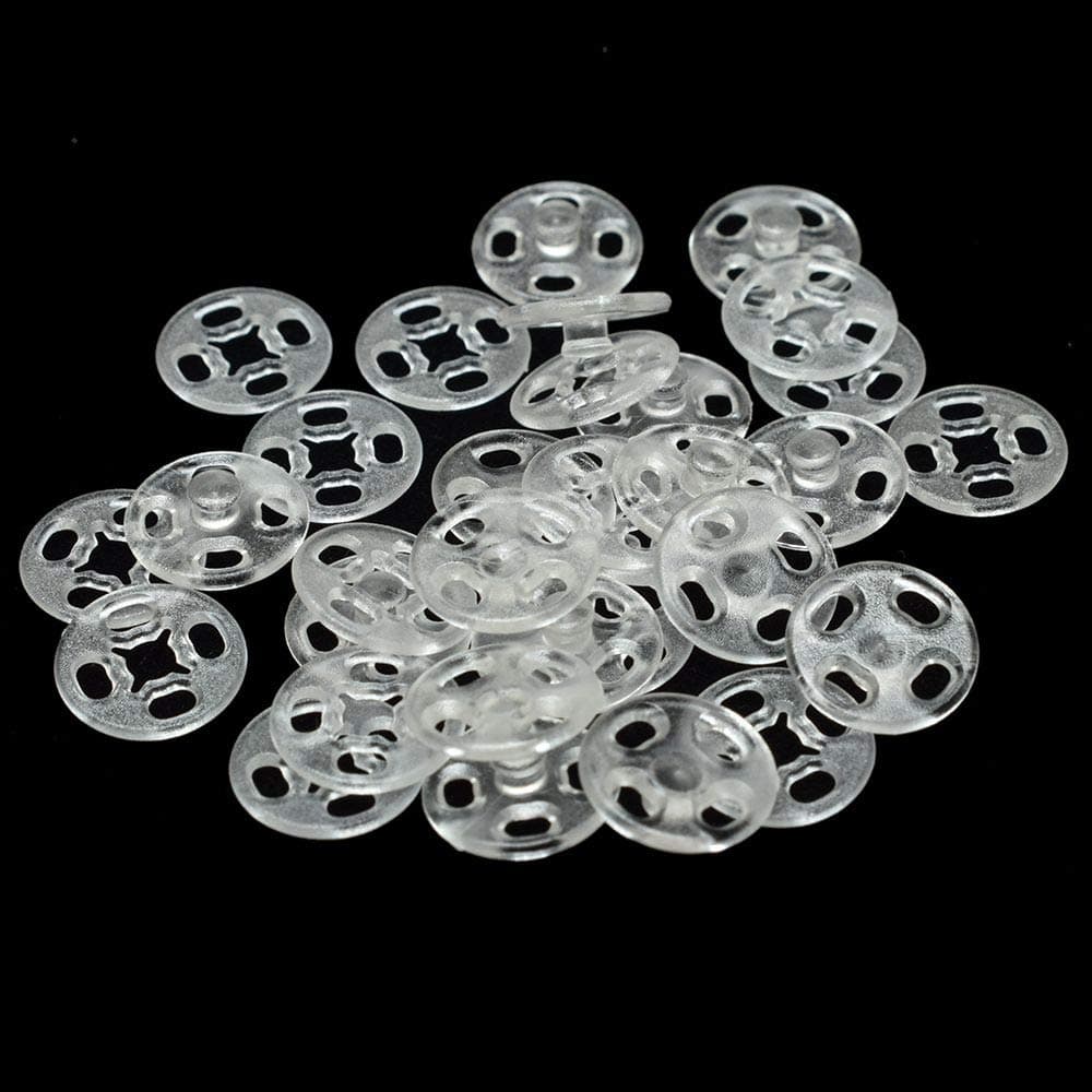 RAYNAG 90 Set Plastic Snap Fasteners Buttons Invisible Sewing On Snap Buttons Kit, 10mm Fasteners for Bibs Diapers Crafts Shirts Clothing, Clear