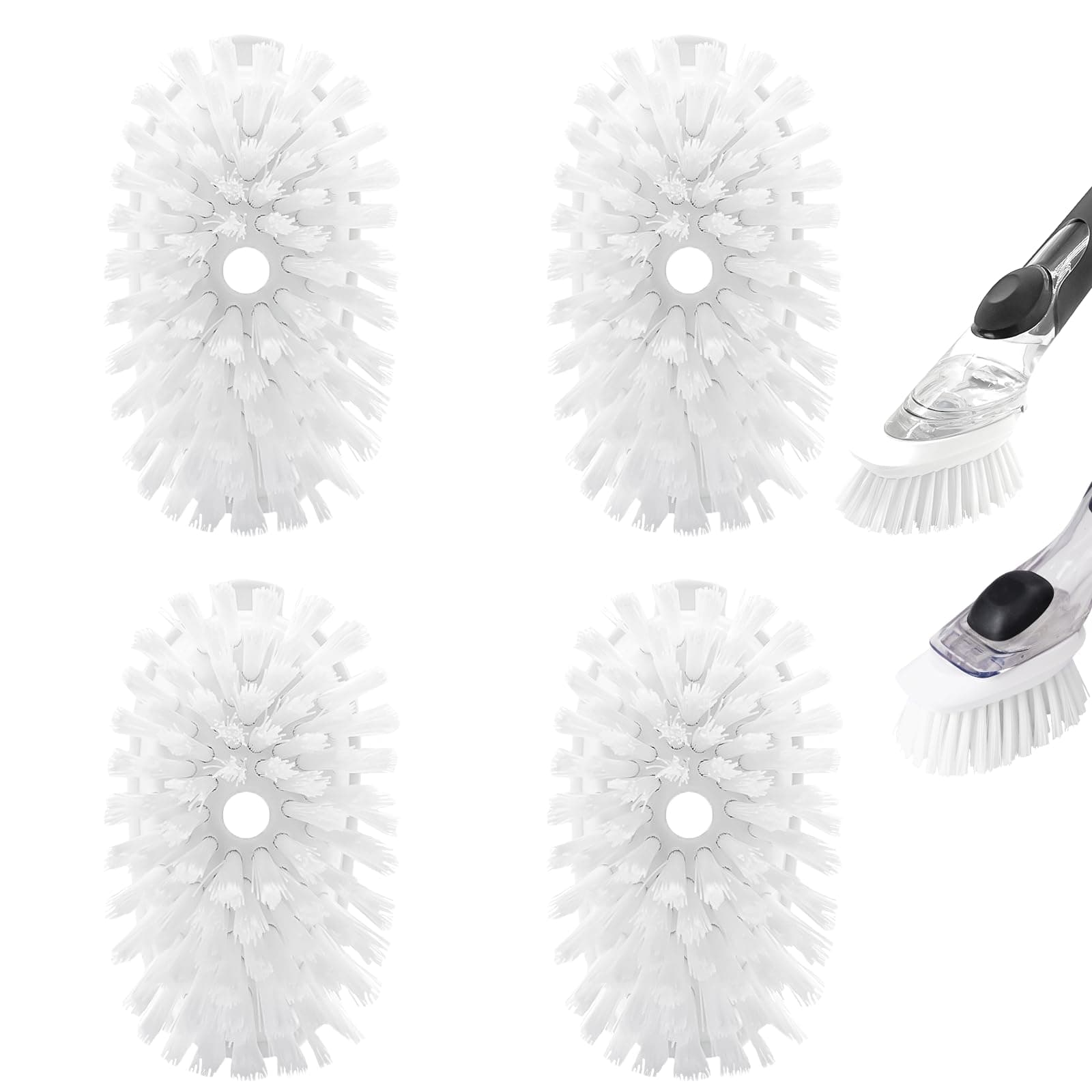 Brush Refills for OXO Dish Brush - 4 Pack Dish Brush Cleaning Soap Dispensing Head Replacement for Scrubber (White)