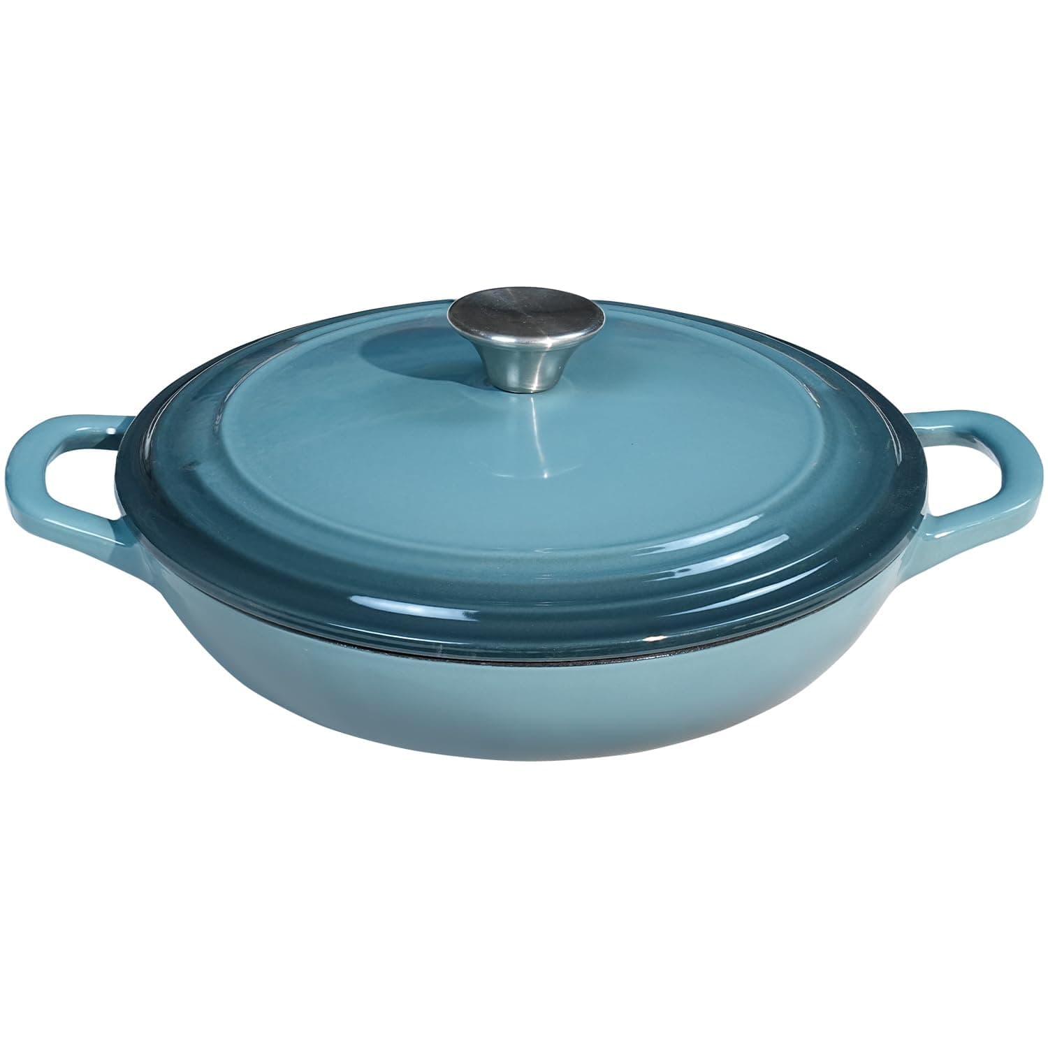 Flavehc Braiser Enameled Cast Iron Braiser 2.25 qt Braiser Pan with Lid Slateblue Shallow Cast Iron Casserole Braiser Pan with Handels