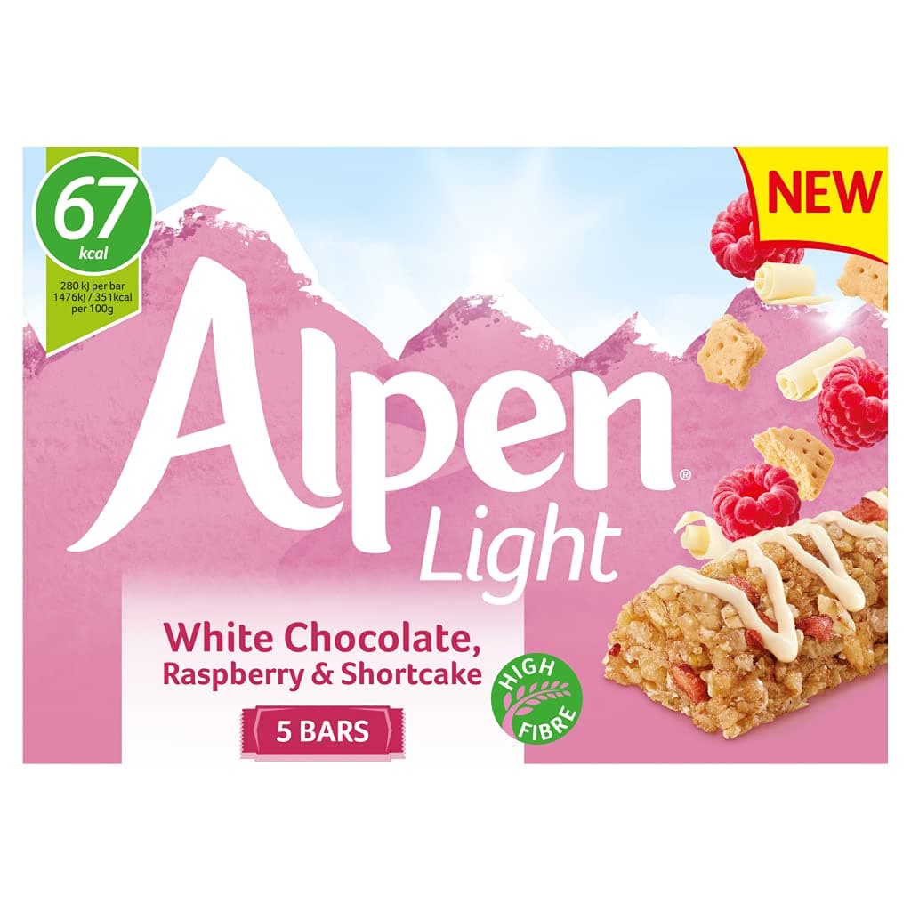 Alpen Light White Chocolate Raspberry And Shortcake Cereal Bars 5x19g 95g