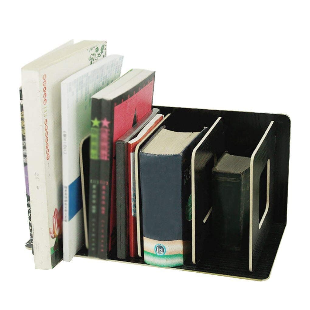 Wooden 4 Sections Book Shelf DIY Storage Rack Bookshelf Display Organizer Creative Stationary Storage File Letter Documents Magazine Paper Holder CD DVD Storage Shelf for Home Office White (Black)