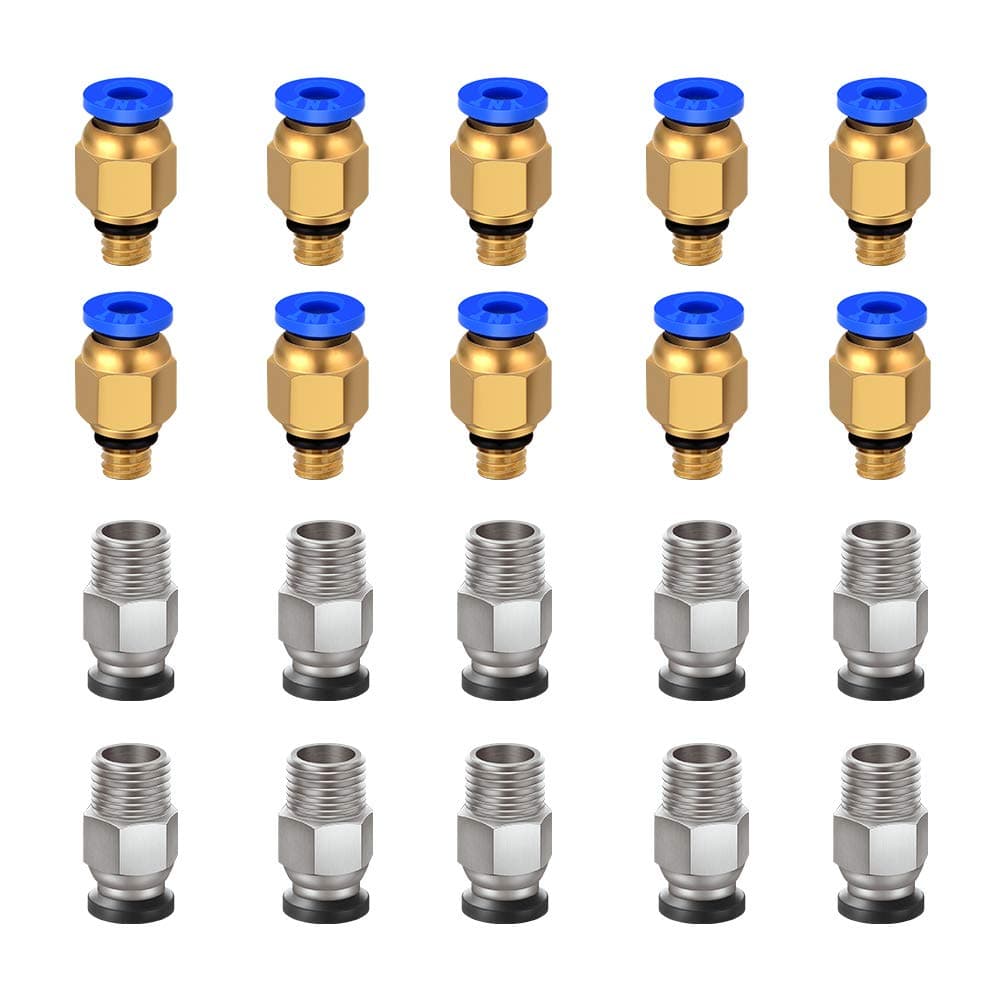 Ewigkeit PC4-M6 Pneumatic Fitting Push to Connect + PC4-M10 Straight Quick in Fitting for 3D Printer Bowden Extruder (Pack of 20pcs)