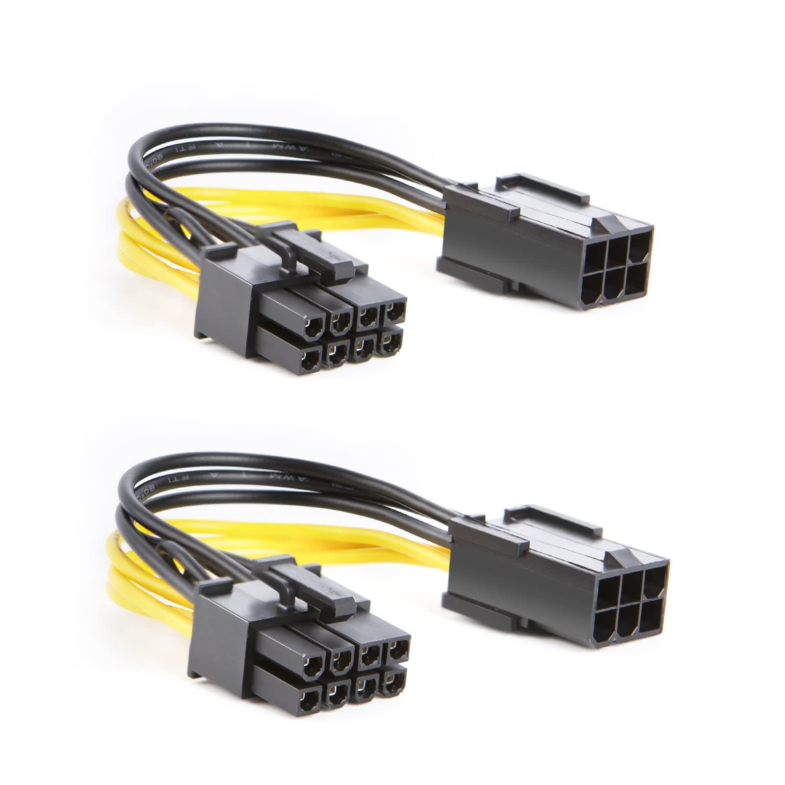 CableCreation 6-Pin to 8-Pin PCIe Express Power Adapter Cable - 2-Pack, 4 Inches / 10CM