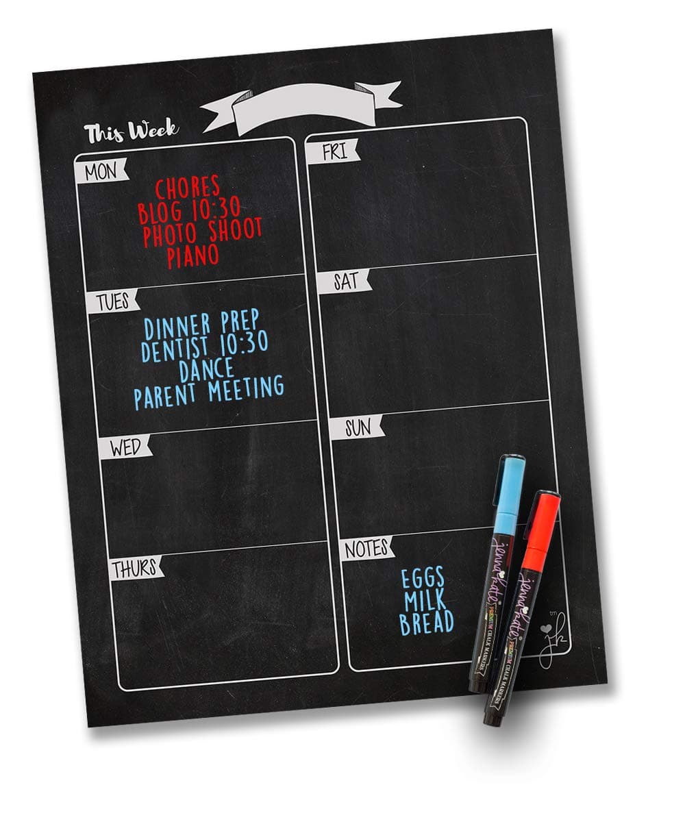 Magnetic Weekly Chart Chalkboard Design Calendar - Task Manager to Do List - Weekly Dry Erase Board Planner- Two Liquid Chalk Dry Erase Markers- 11"x 14"
