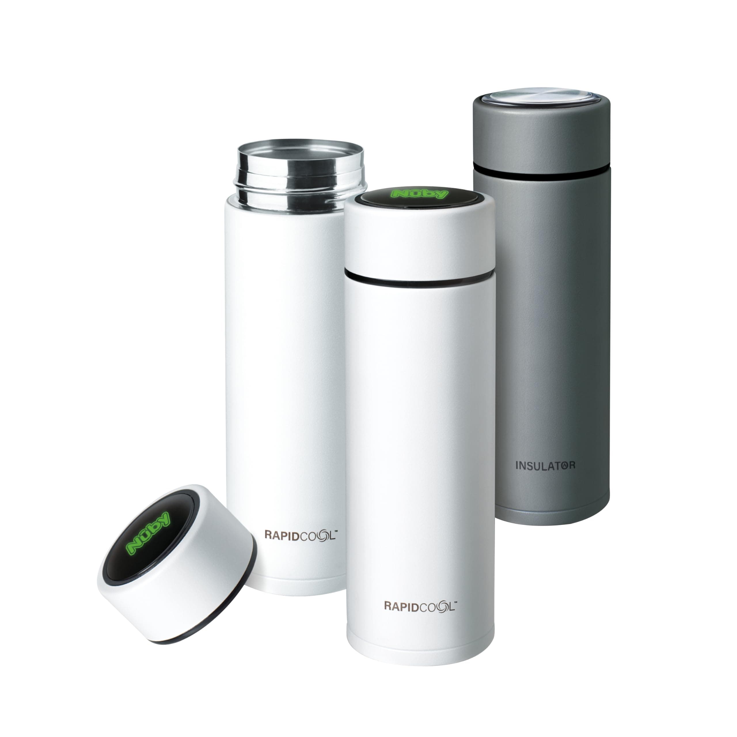 RapidCool Portable Baby Bottle Maker Kit - Formula Feed in 2 Minutes | Ideal for Travel Bottles and Night Feeds | Includes 2 RapidCools, Milk Powder Dispensers, Digital Lids & Flask (White)