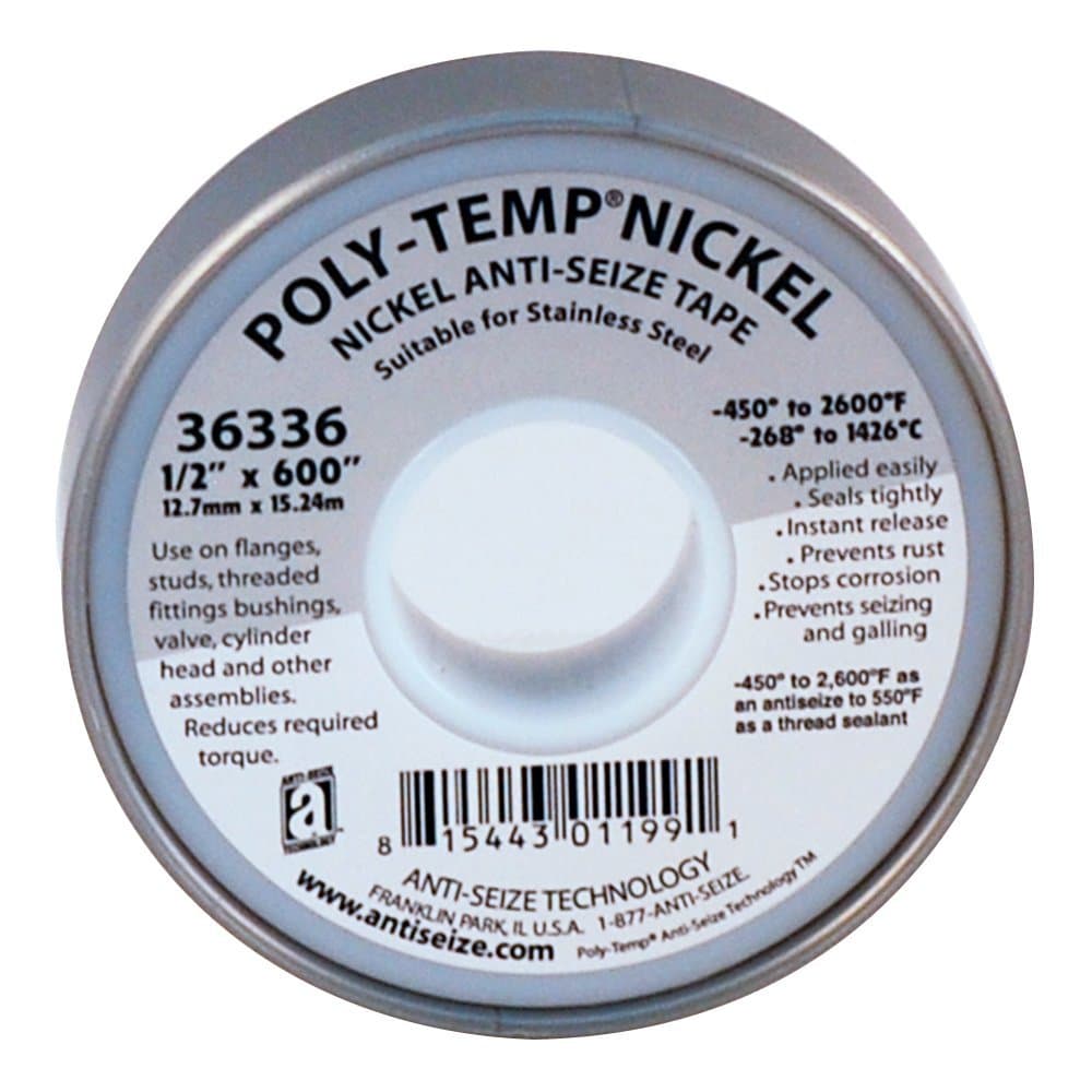 Anti-Seize Technology POLY-TEMP 36336 Anti-Seize Nickel Filled PTFE Thread Seal Tape, 600 Length x 1/2 Width x 3. 5 Mil Thickness, Gray