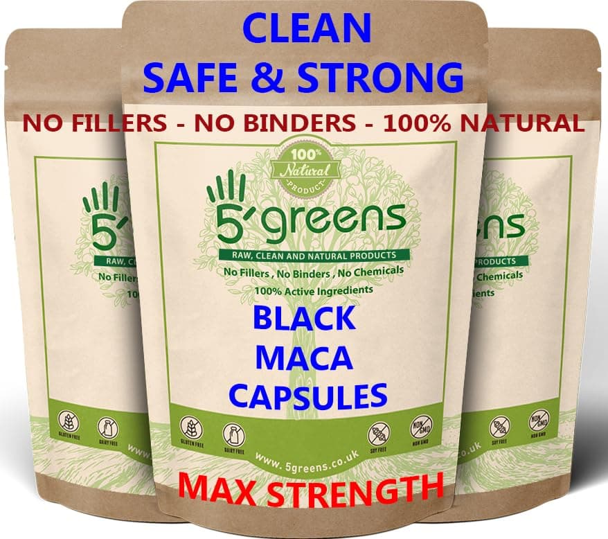 Black Maca Capsules Gelatinized - 6000mg Black Maca Root (120 Capsule Pouch) 600mg 10:1 Extract Black Maca Capsules