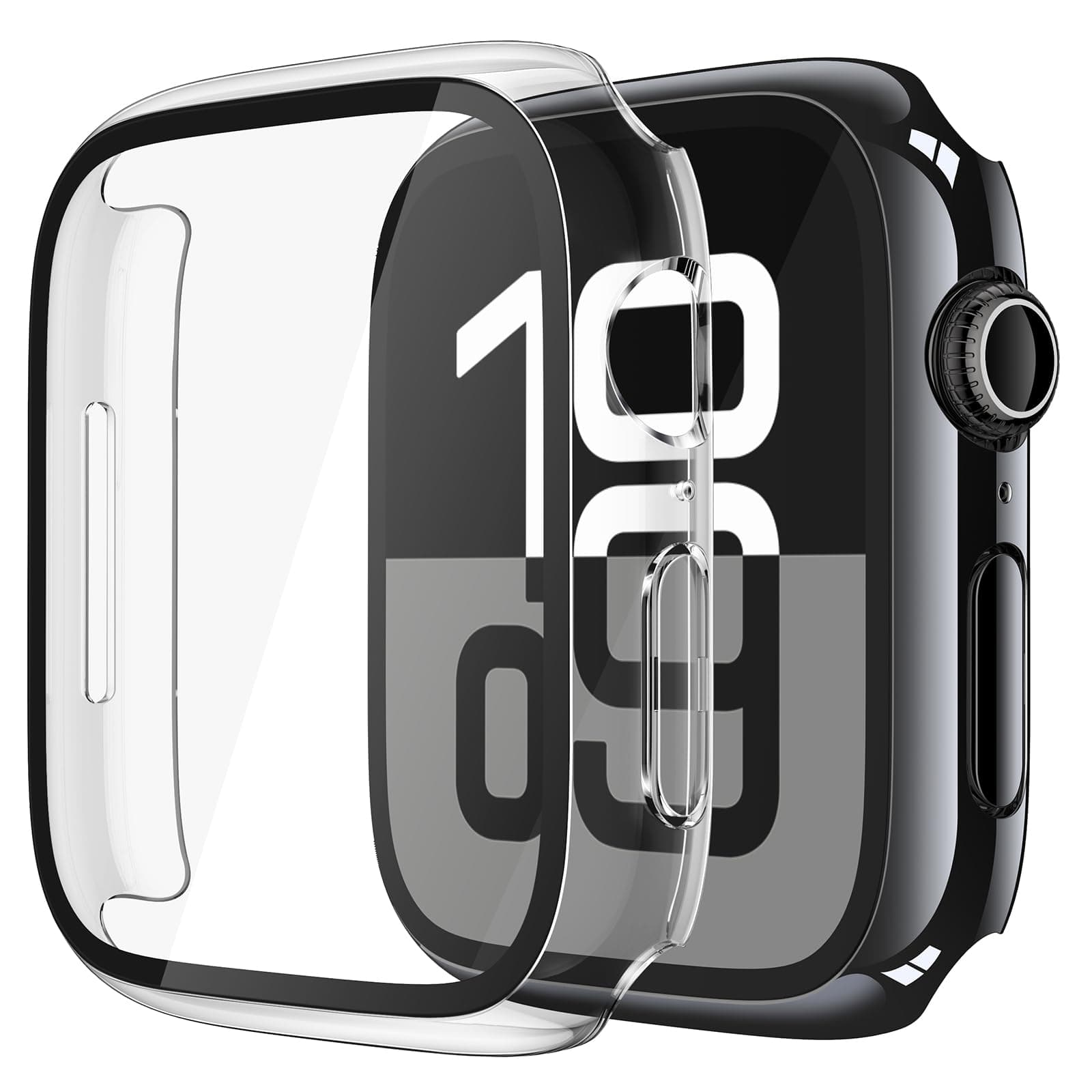 Misxi 2 Pack Tempered Glass Case Compatible for Apple Watch Series 11 (2025) Series 10 46mm, Hard PC Screen Protector Overall Protection Scratch-Resistant Cover for iWatch, 1 Jet Black + 1 Transparent