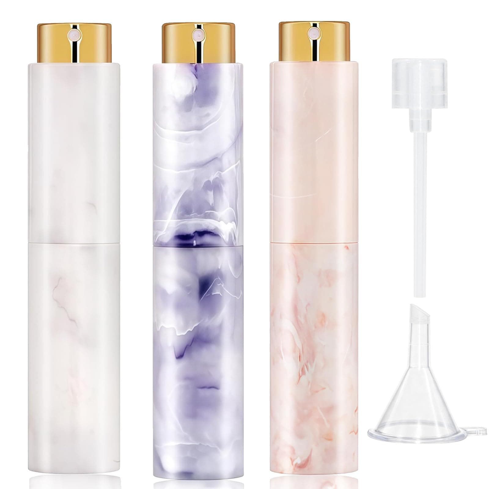 Vitog Refillable Travel Perfume Atomizer - Mini Spray Bottles with Marble Texture, Portable Cologne Dispenser for Women Men, Leak-Proof Empty Fragrance Decant Container for Travel and Daily Use 3PCS