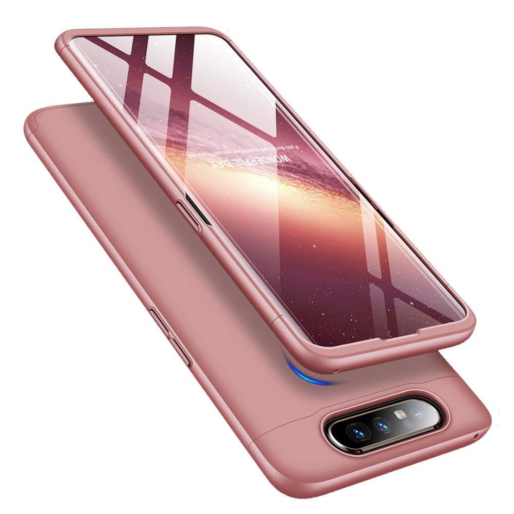 Samsung A80 Case, 3 in 1 Ultra Thin Hard PC Case Premium Slim 360 Degree Full Body Protective Shockproof Cover for Samsung Galaxy A80. 3 in 1- Rose Gold