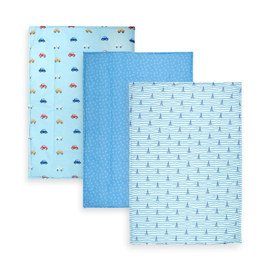 TIDY SLEEP Nappy Changing Mat/Sleeping mats/Water Proof Bed Protector with Foam for New Born Baby, 3 Sheets (65cm x 45 cm) (0-9 Months) Car Print