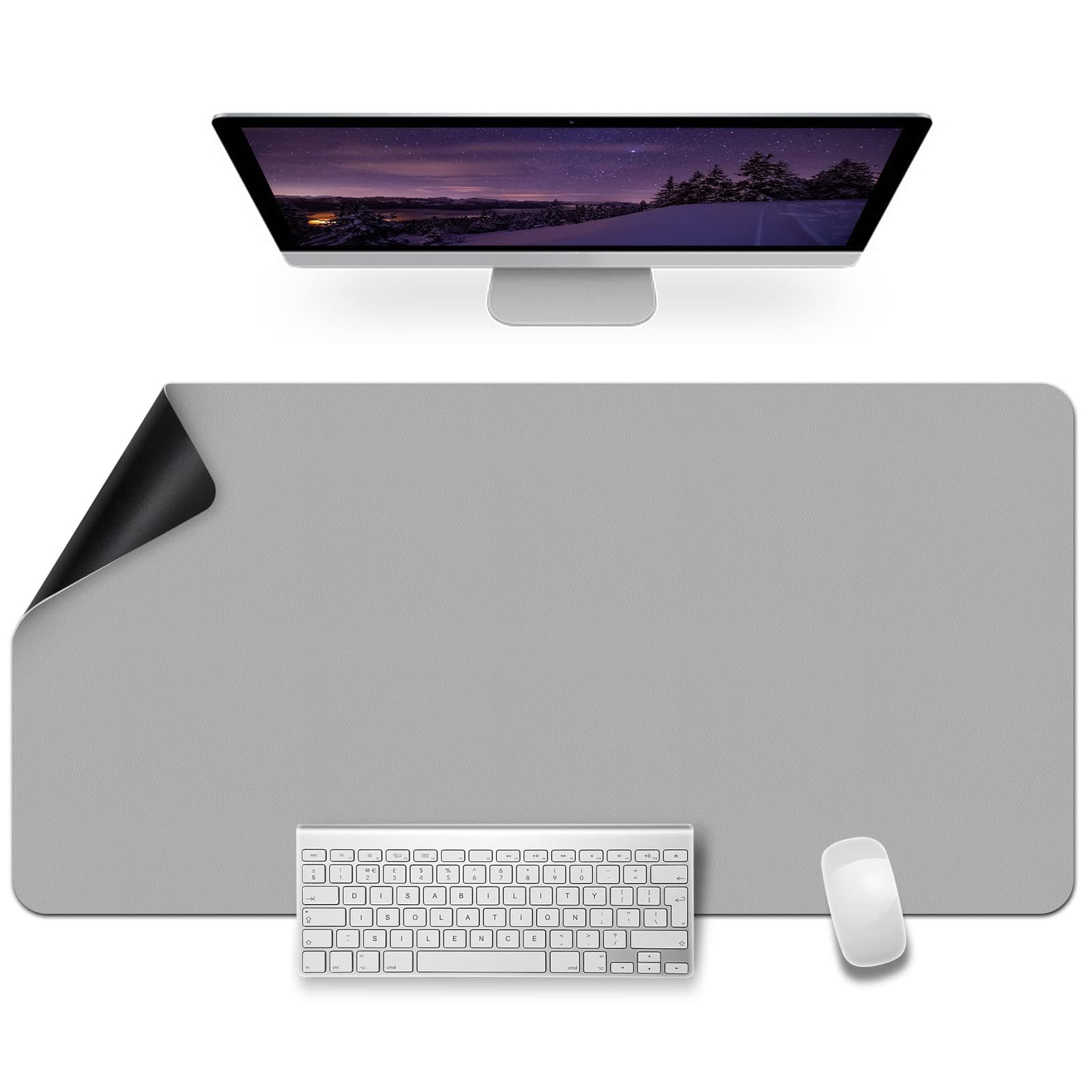 Dual Sided Desk Pad - 90cm x 45cm Large Mouse Mat, PU Leather Desk Protector Mat Writing Mat for Office, Home, Work, Cubicle (Grey/Black)