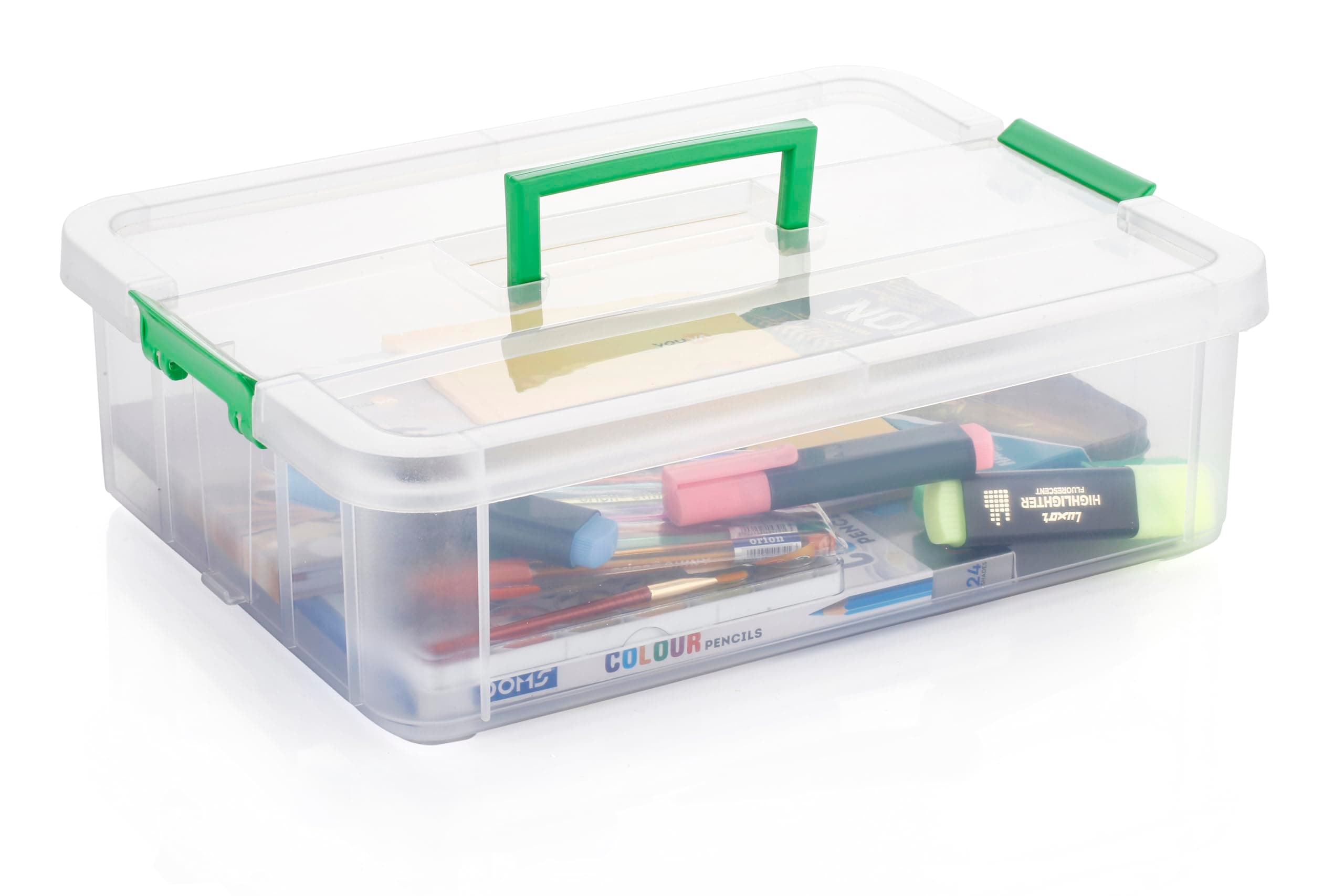 PALAK Plastic Storage Box - 1 Tier Transparent Rectangular Multi Utility Detachable,Portable&Stackable Space Saving Organiser With Lid For Medicine,Jewelry,Arts&Crafts,Buttons,Beads (1 Tier,Green)
