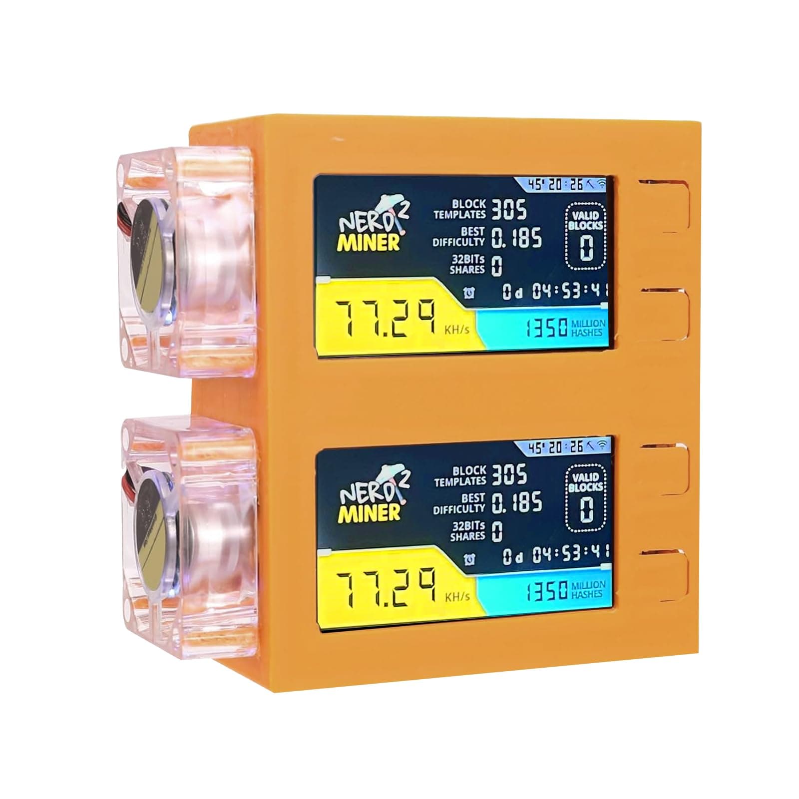 Bitcoins Miner 78KH/s*2 Display S19 Pro Bitcoins Solo Lottery Miner Machine Mini lotto Device Low Power LED Fan(Orange)