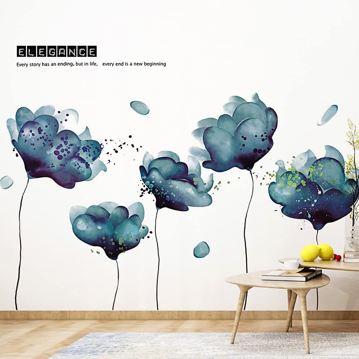 RW-2003 Removeable 3D Blue Dream Flower Wall Stickers DIY Home Wall Decoratio...