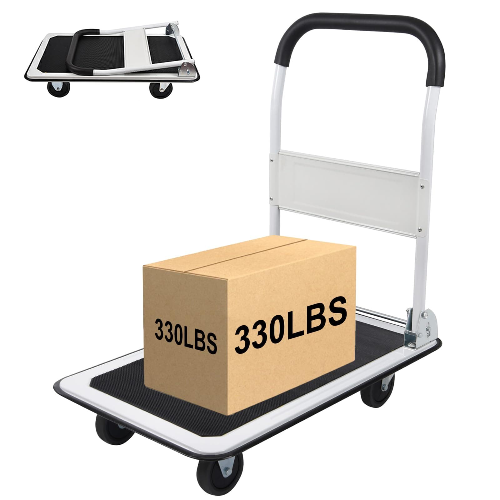 Foldable Push Cart Platform Cart 330lbs Capacity 4 Wheels 28.7x18.5x32.3inches White