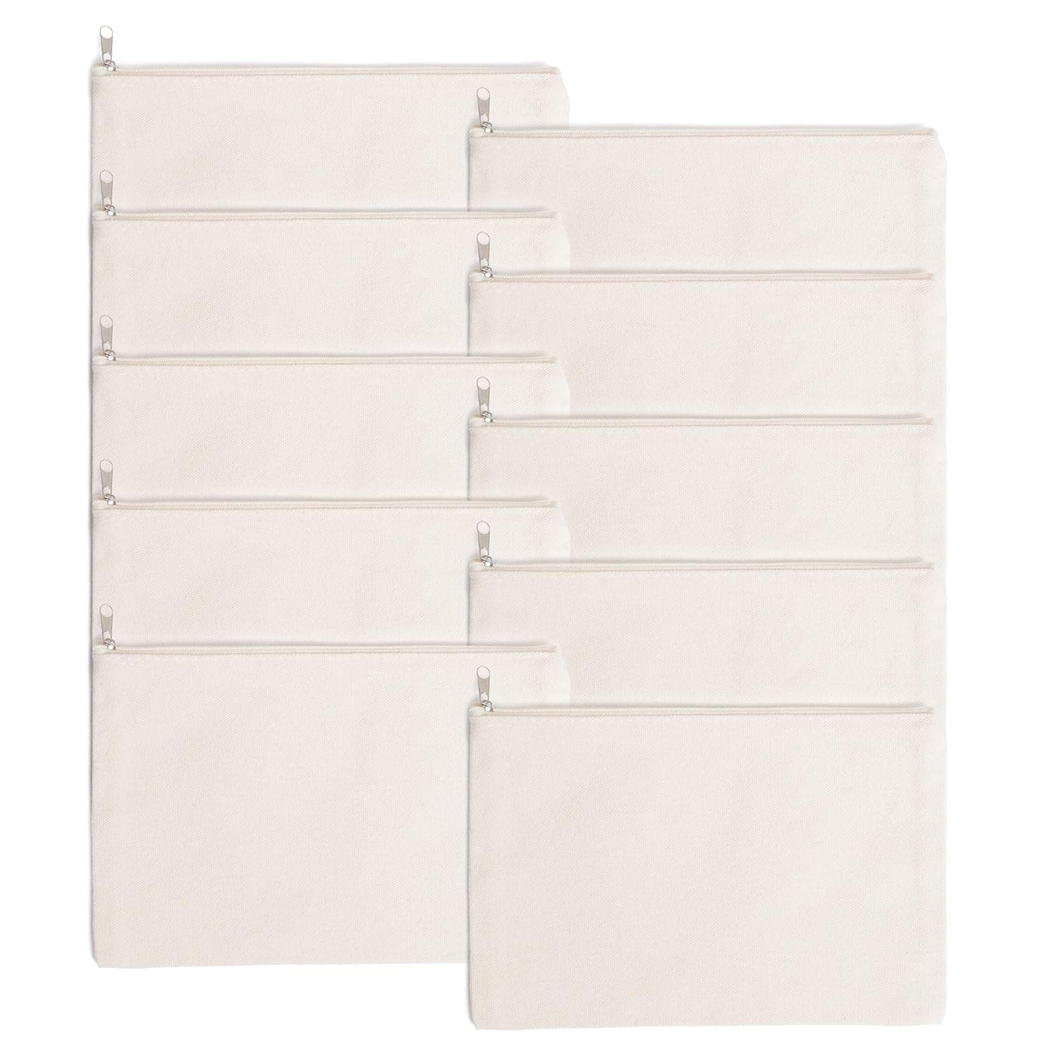 Birsppy RYTOO Canvas Zipper Pouch Bulk - 10 Pack Customizable DIY Craft Blanks Multipurpose Pencil Case Makeup Bag Toiletry Travel Organizer 8.9 x 6.1 Inches - ivory