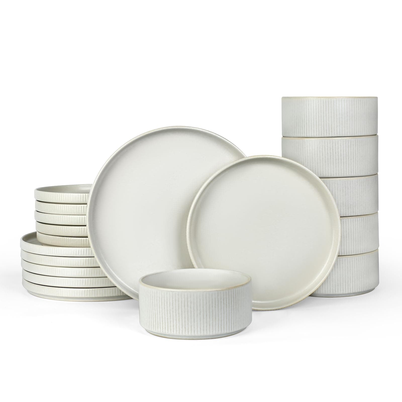 Star Plates and Bowls Sets, Modern Stoneware Dinnerware Sets for 6, 18-Piece Kitchen Dish Set - Chip and Scratch Resistant, Microwave and Dishwasher Safe Tableware, Matte White
