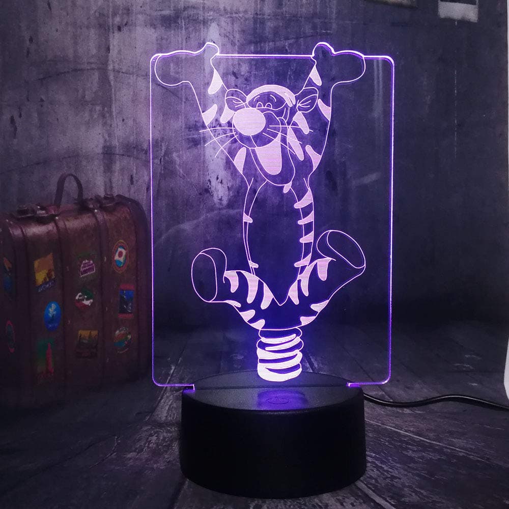 Bri-moryea Novelty Cute Bouncing Tigger 3D LED Lamp Night Light 7 Color RGB Changing Baby Bedroom Atmosphere Decor Kids Lovely Christmas Lampara Children Toys (Bouncing Tigger)