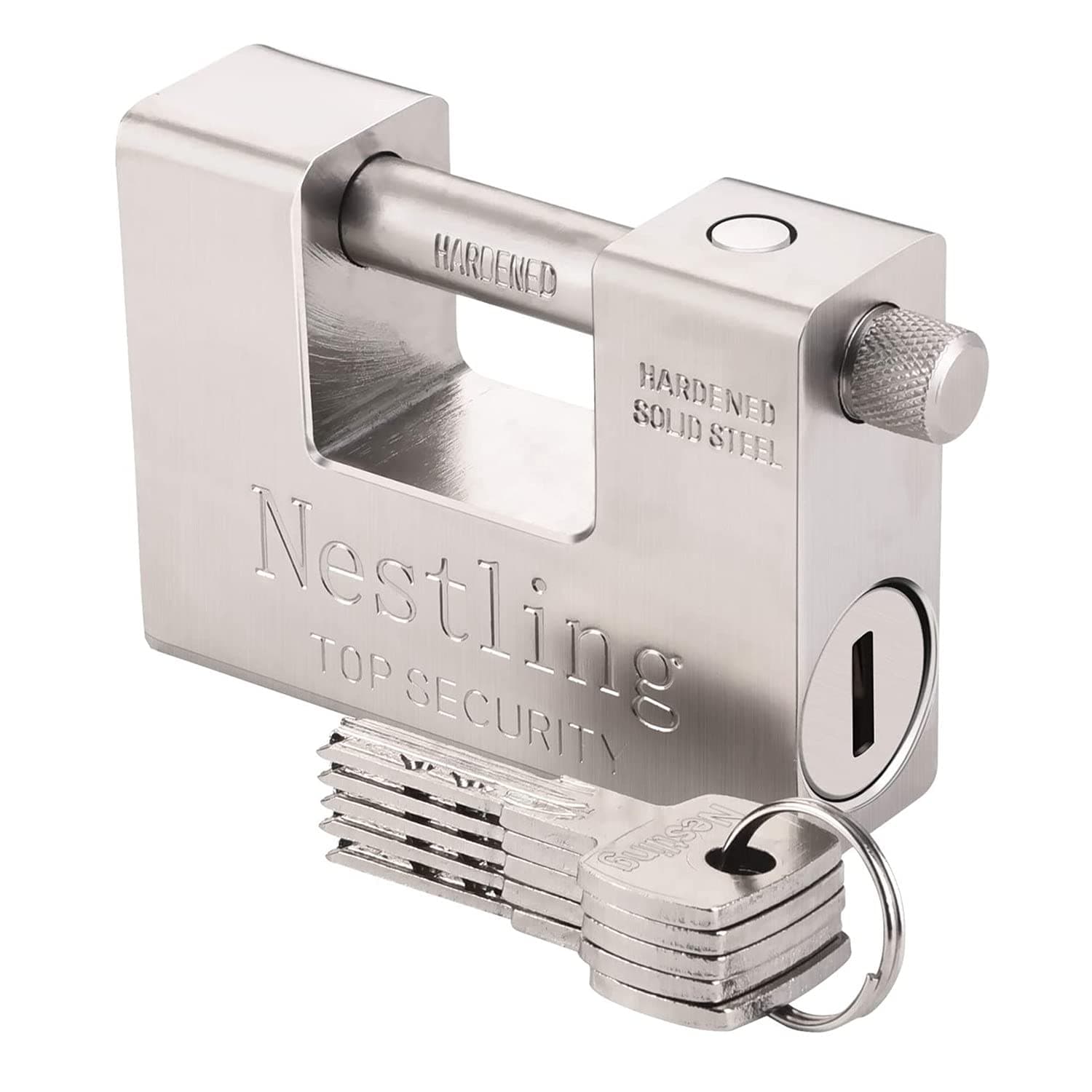 Nestling 94mm Padlock with Key, High Security 5 Keys Heavy Duty 1.1 KG D-Shaped Solid Brass Outdoor Keyed Padlock - Protect Garage Door, Containers, Shed, Shutter, Gate and Warehouse