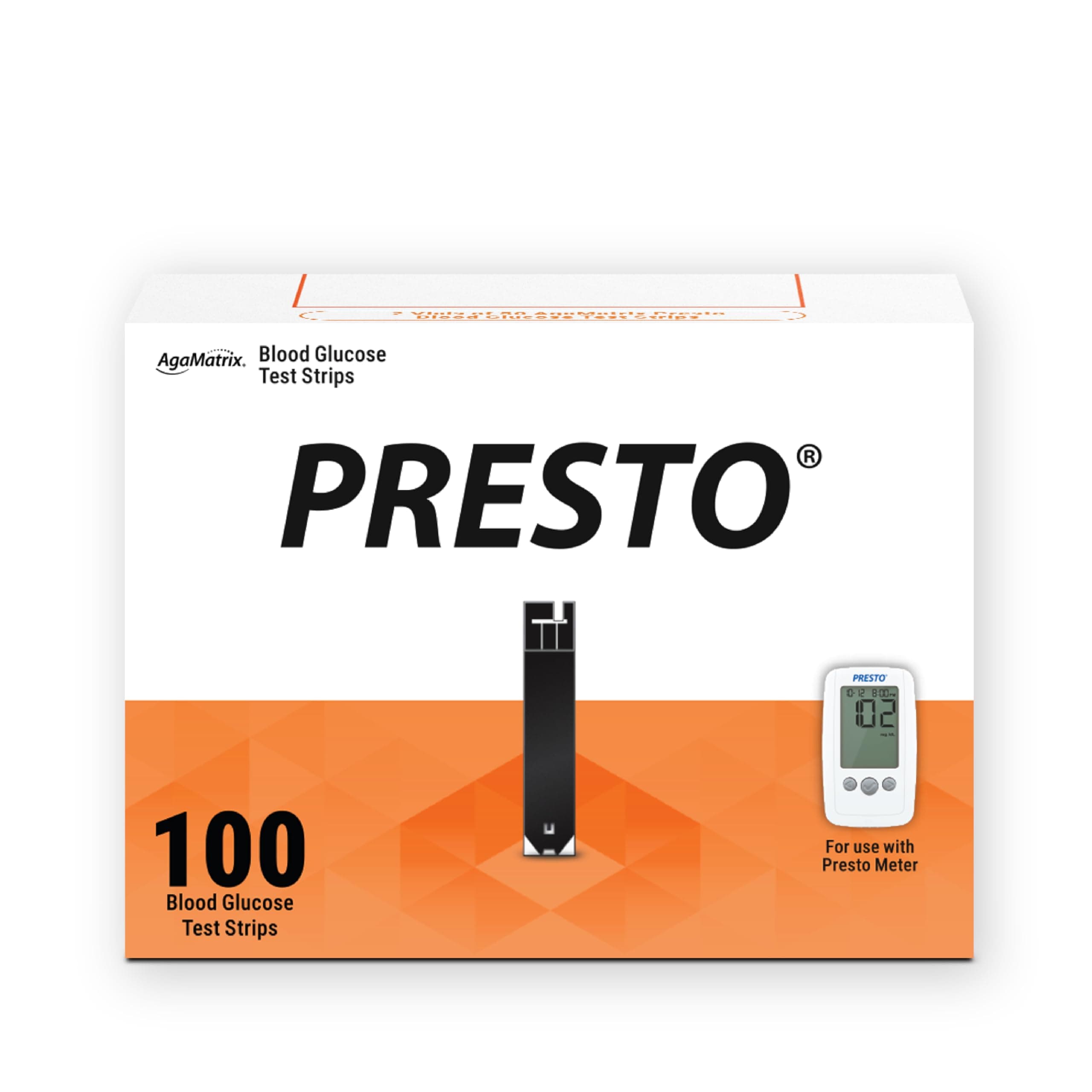 AgaMatrix Presto Test Strips, 100 Count (Pack of 1) | Use with AgaMatrix Presto Blood Glucose Monitor Only | Not for use with Other Meters | 1 Box, 100 Diabetes Test Strips
