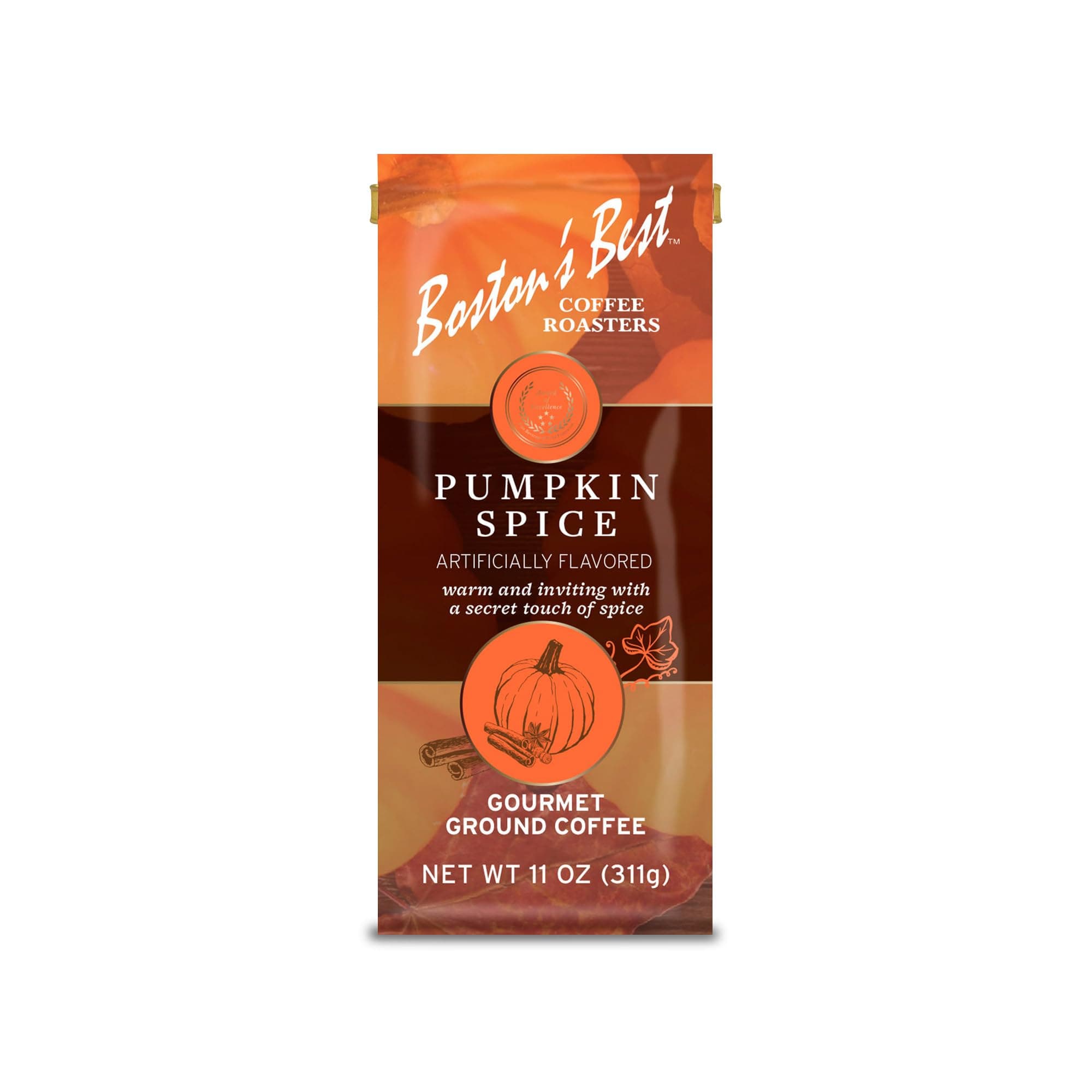 Boston’s Best Coffee - Fall-Inspired Pumpkin Spice Medium Roast Gourmet Delicious Flavored Coffee, Premium Ground - 11 oz. / 311 g Bag