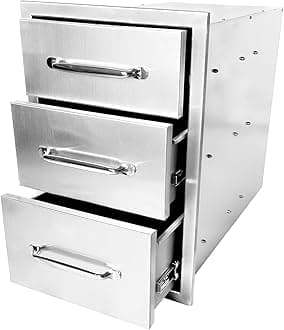 PioneerWorks 14" W x 20.5" H x 23" D Outdoor Kitchen Drawers, 3-Layer Outdoor...