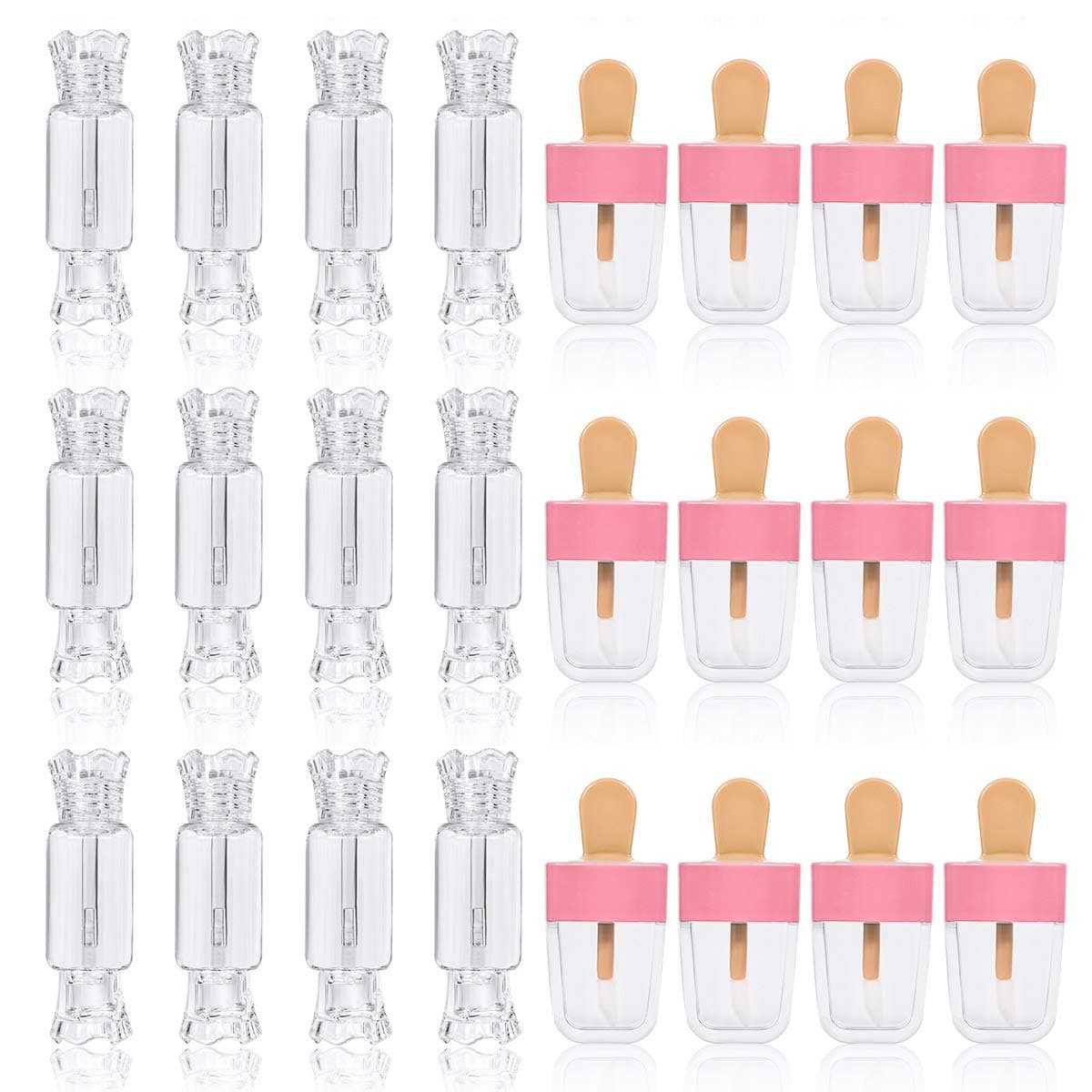 24PCS Lip Gloss Tubes - Candy Ice Cream Shape Lip Gloss Containers Empty - Refillable Clear Lipgloss/Lip Balm Containers for Girls Women DIY Cosmetics (12 candy and 12 ice cream)